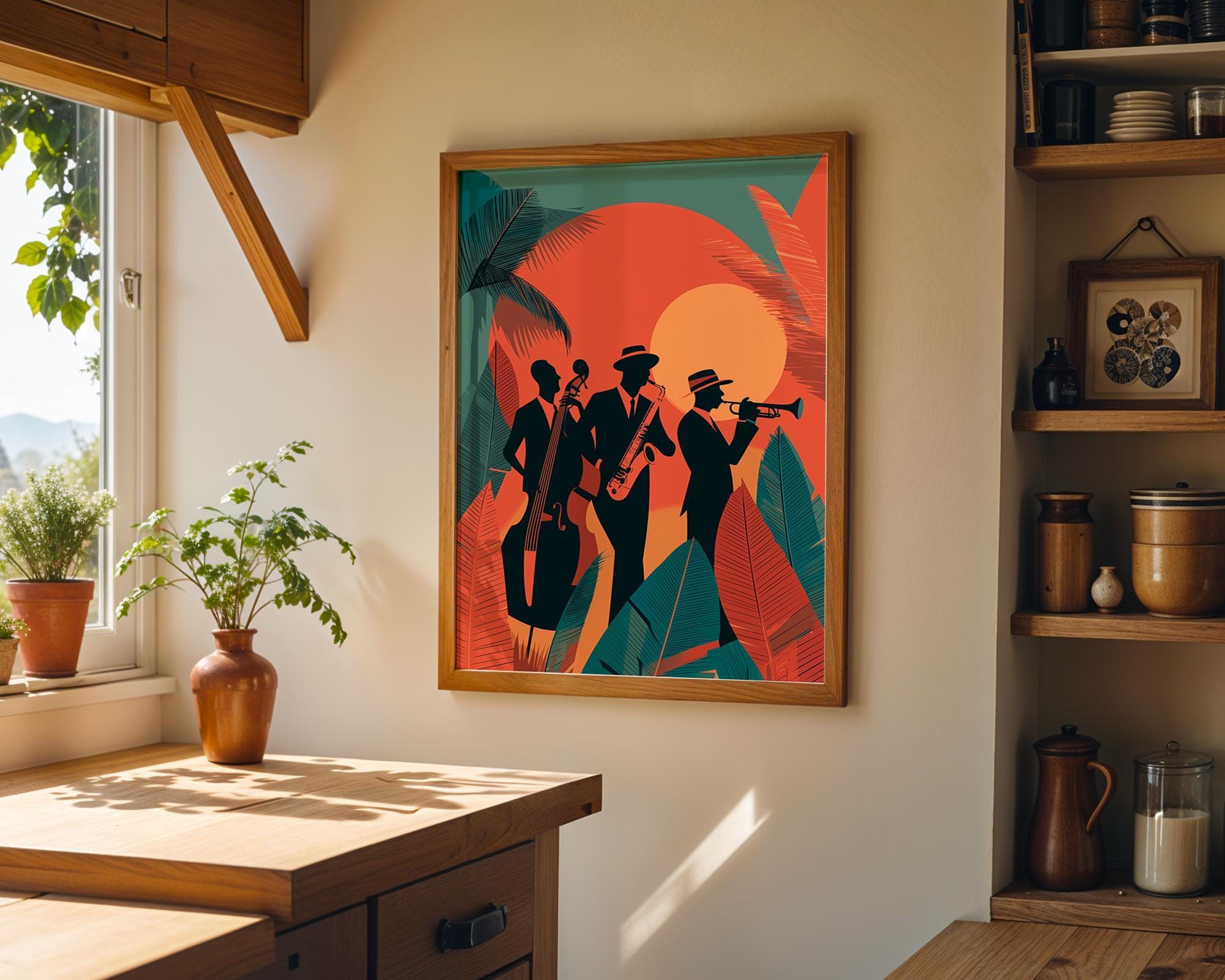 Art Deco Jazz Band Tropical Mid Century Modern Wall Art by The Wall Art Studio