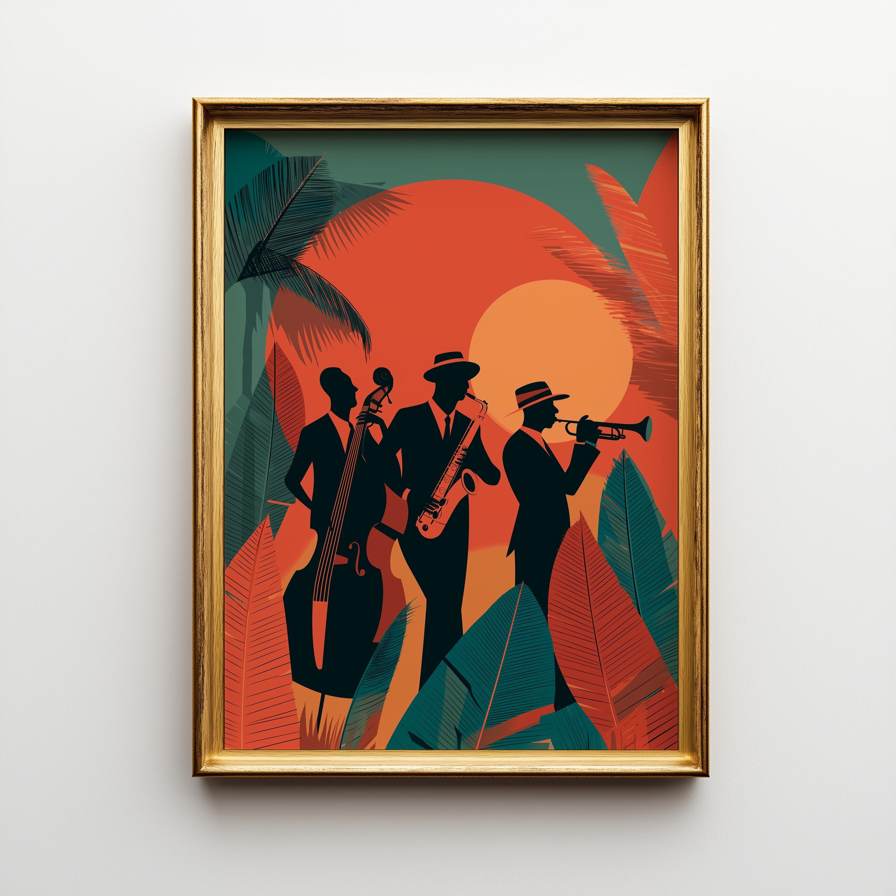 Art Deco Jazz Band Tropical Mid Century Modern Wall Art by The Wall Art Studio