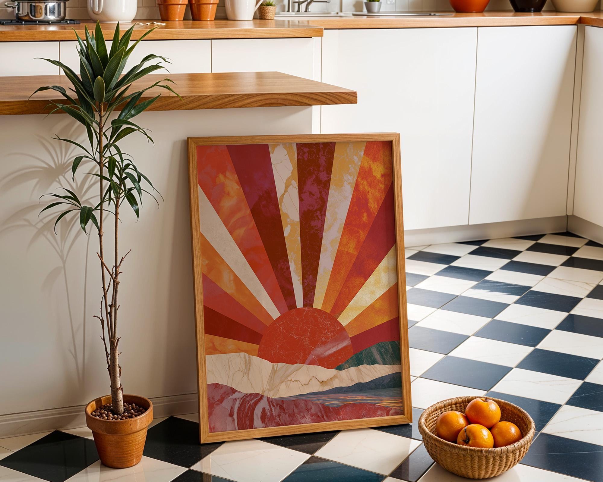 Art Deco Sunburst Landscape Neo Deco Sunrise Wall Art by The Wall Art Studio