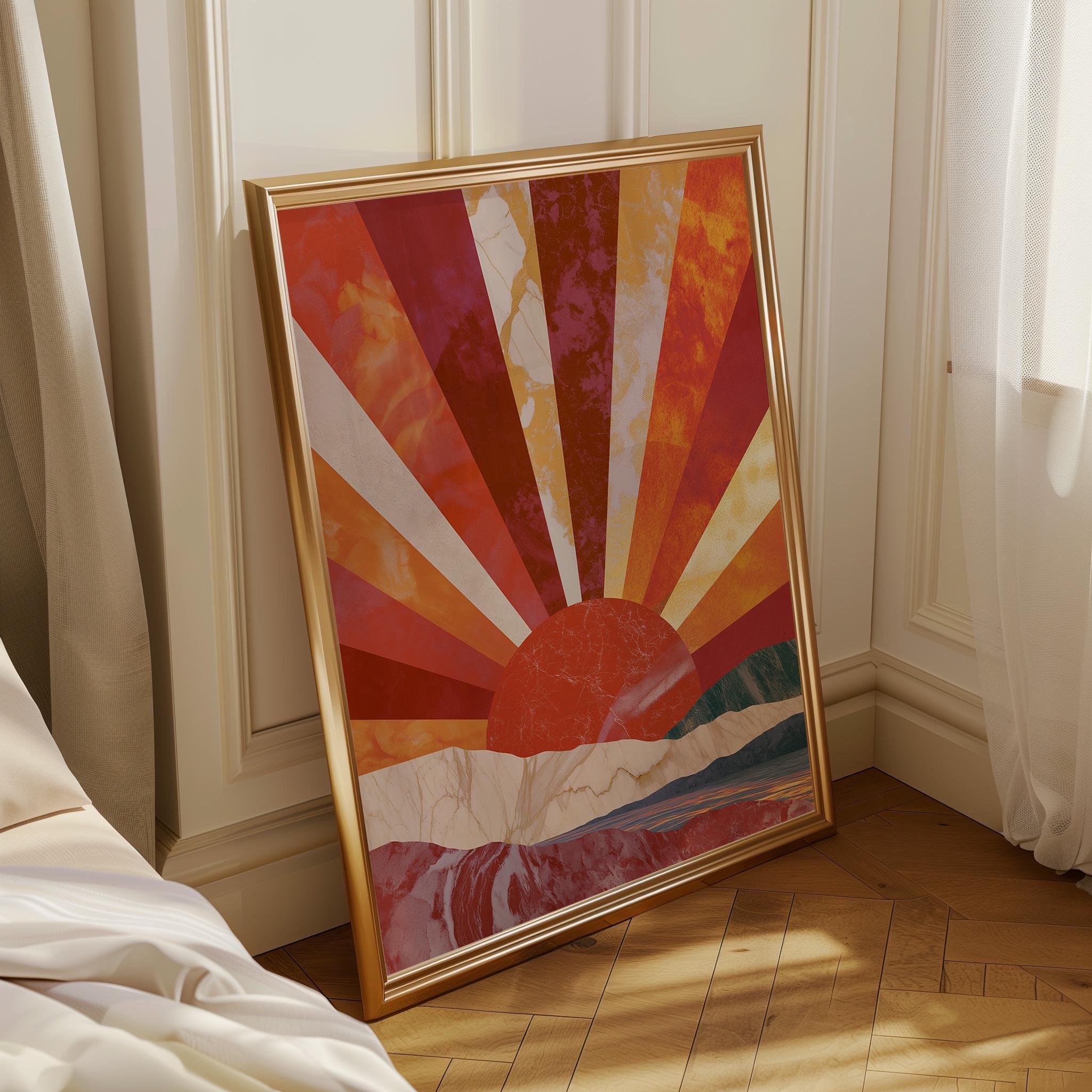 Art Deco Sunburst Landscape Neo Deco Sunrise Wall Art by The Wall Art Studio
