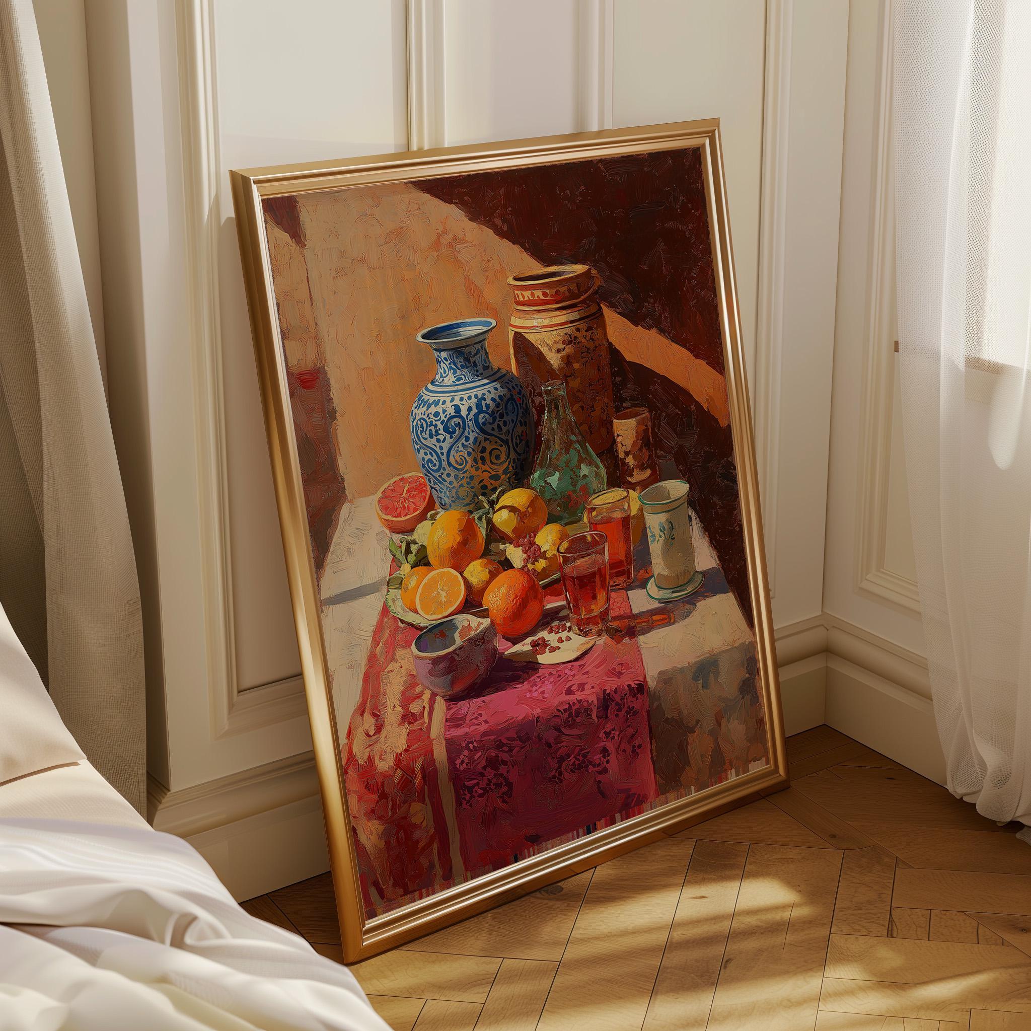 Moroccan Still Life Mediterranean Kitchen Fruit Ceramic Vase Wall Art by The Wall Art Studio