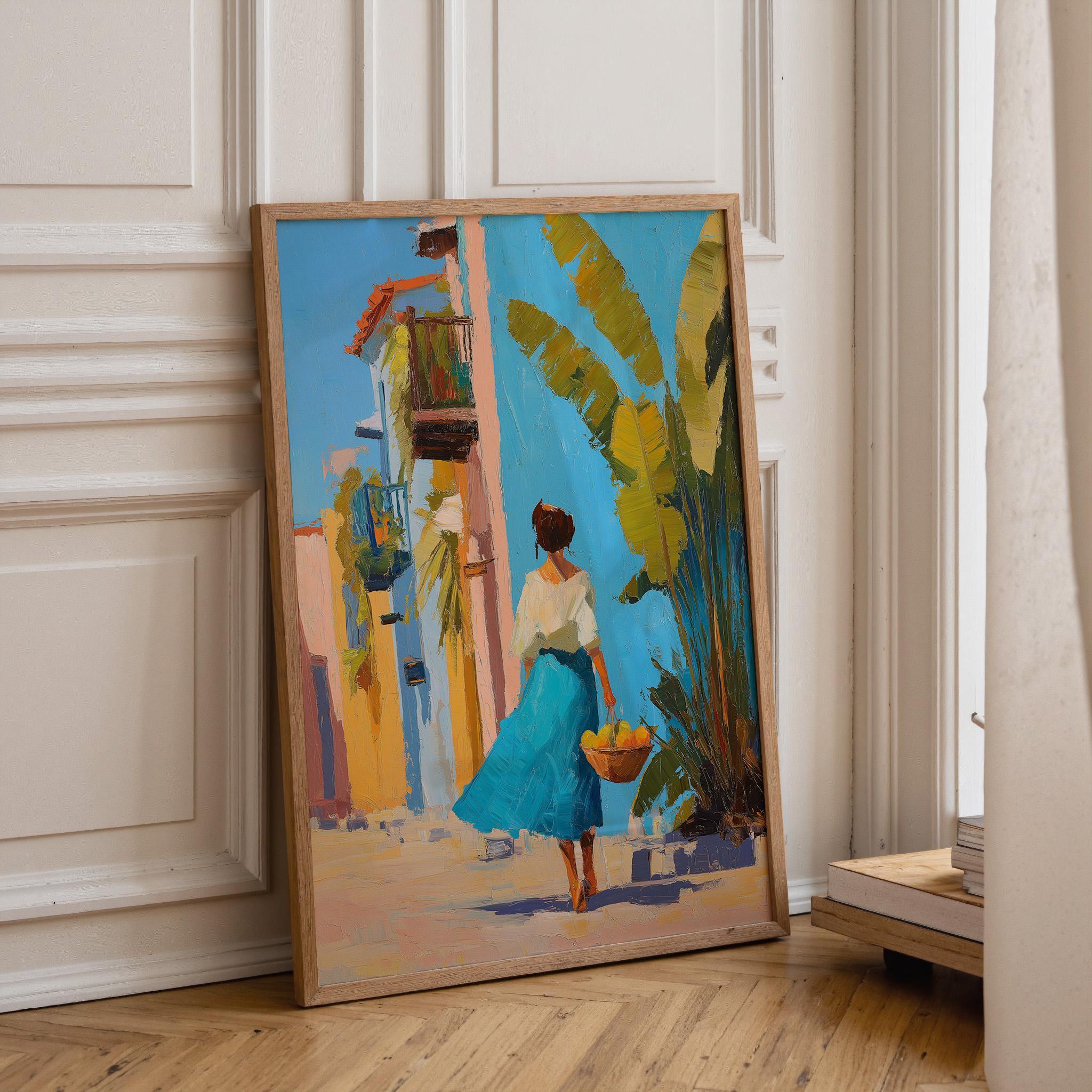 Tropical Street Scene Caribbean Coastal Bright Summer Wall Art