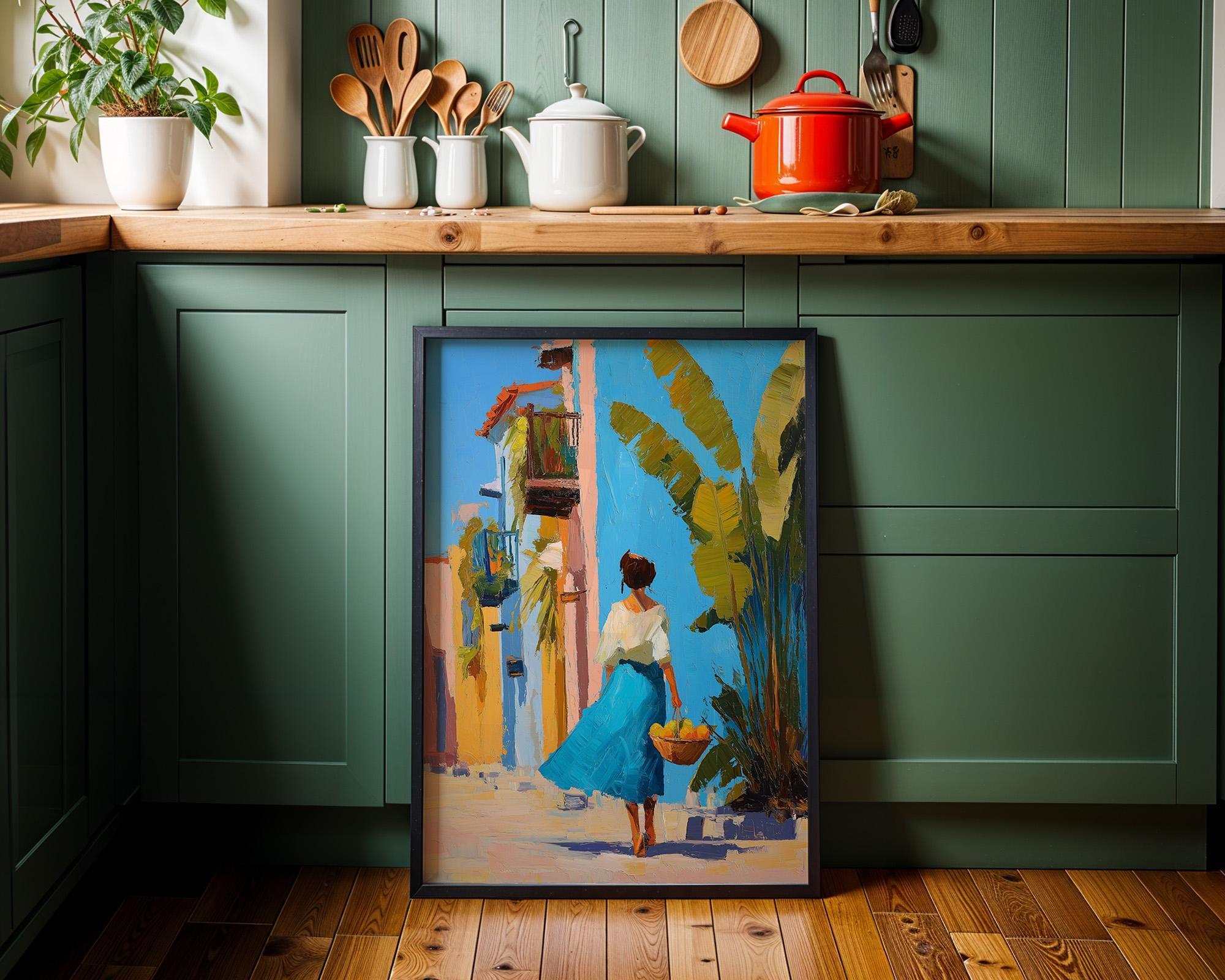 Tropical Street Scene Caribbean Coastal Bright Summer Wall Art