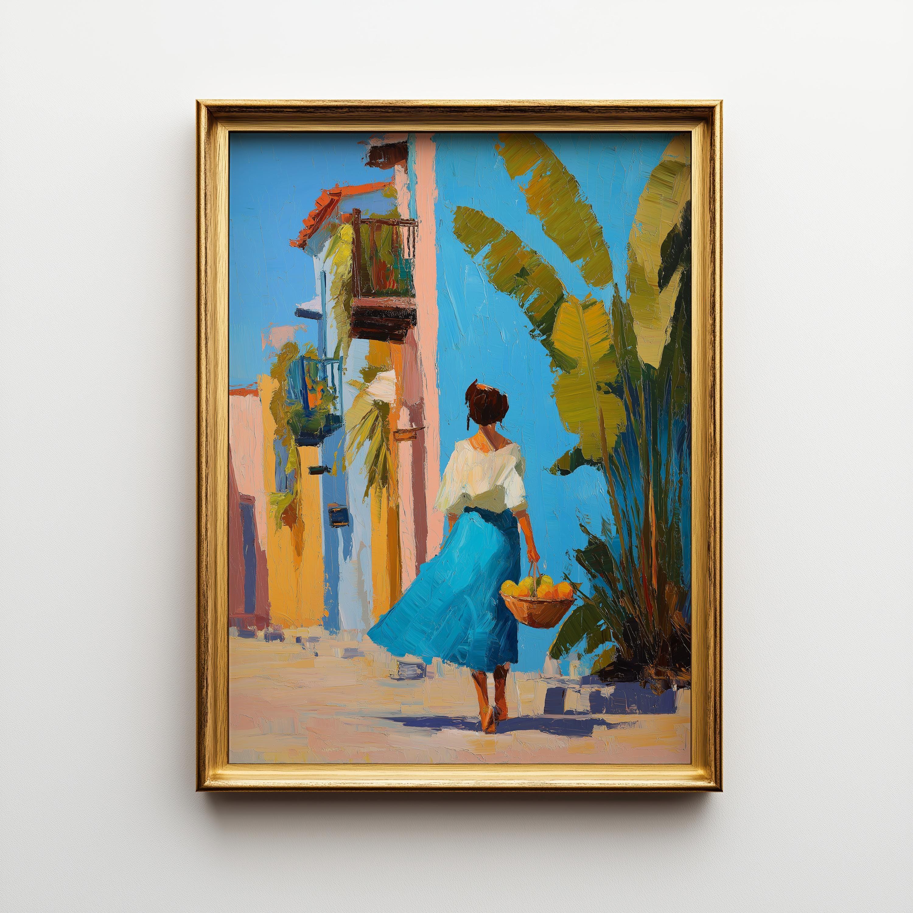 Tropical Street Scene Caribbean Coastal Bright Summer Wall Art