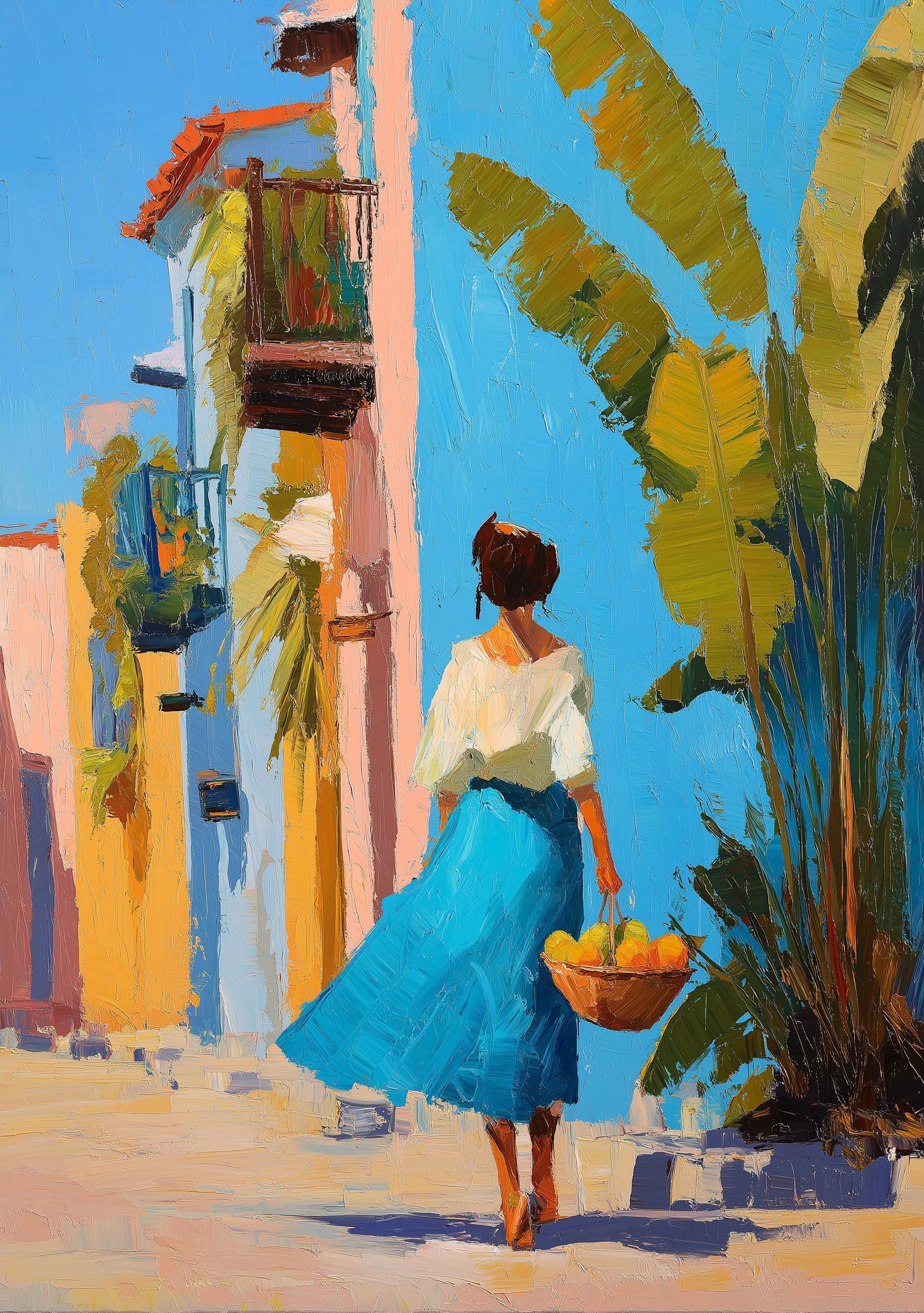 Tropical Street Scene Caribbean Coastal Bright Summer Wall Art