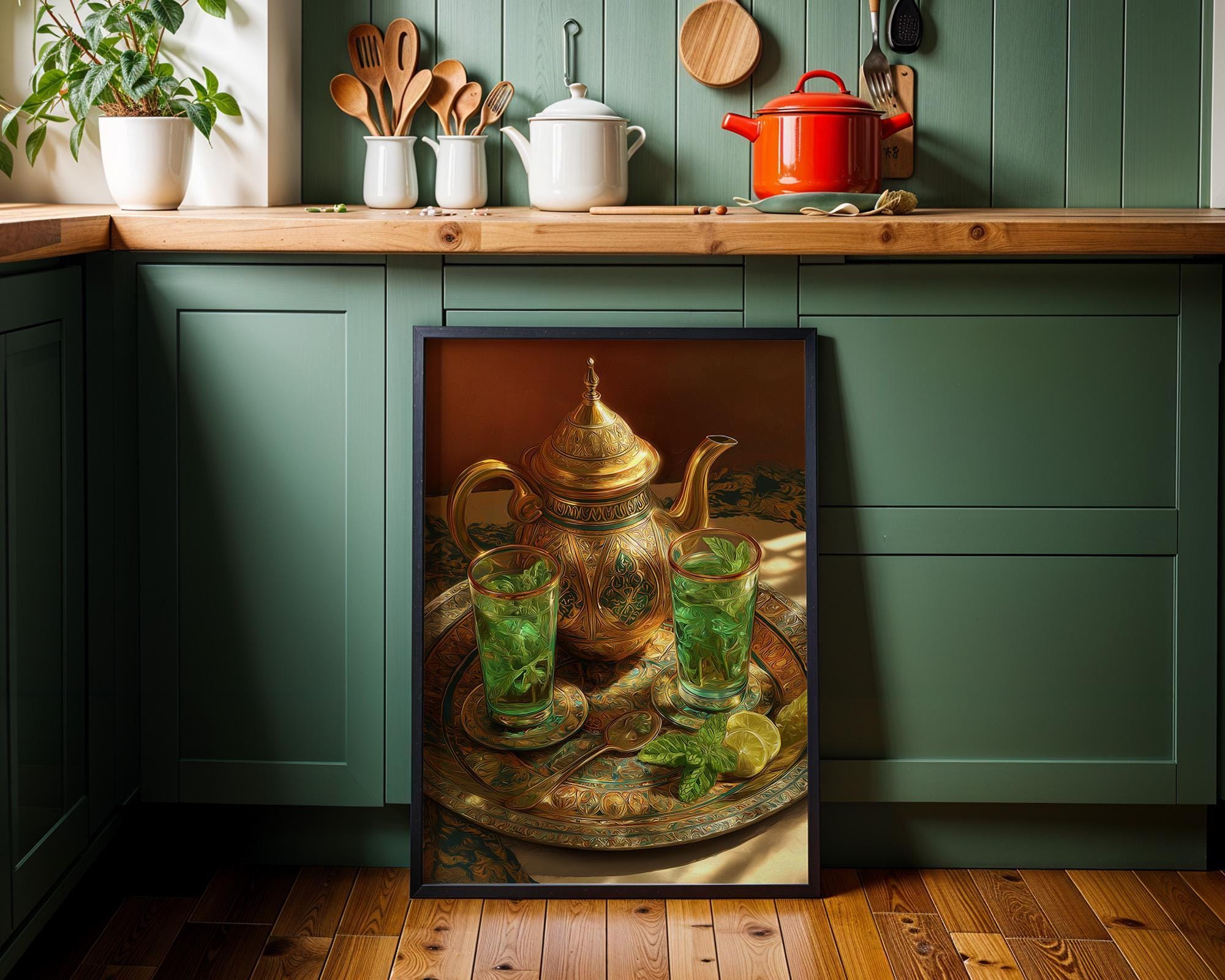 Mediterranean Kitchen Decor Moroccan Mint Tea Wall Art by The Wall Art Studio