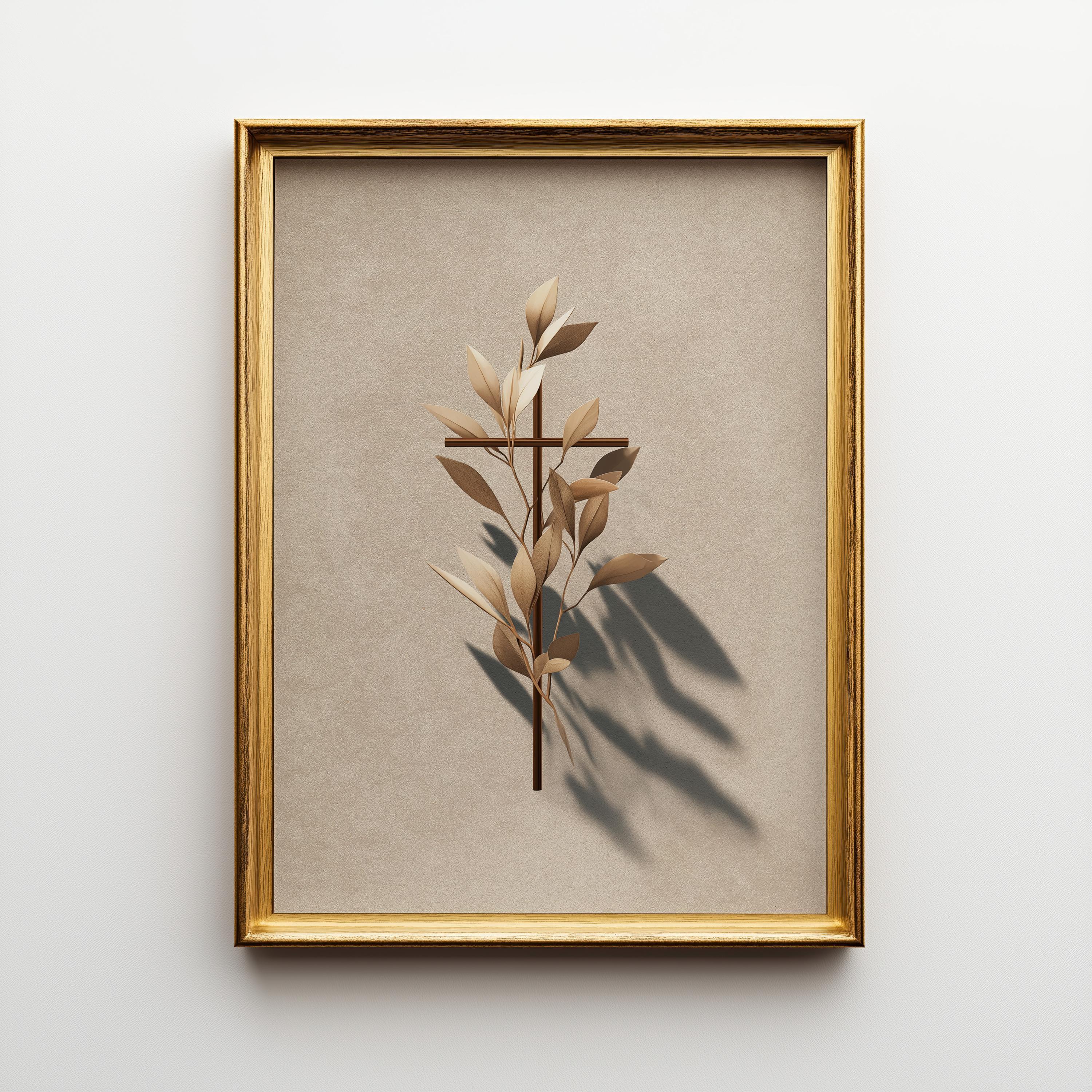 Christian Botanical Cross Minimalist Religious Wall Art by The Wall Art Studio