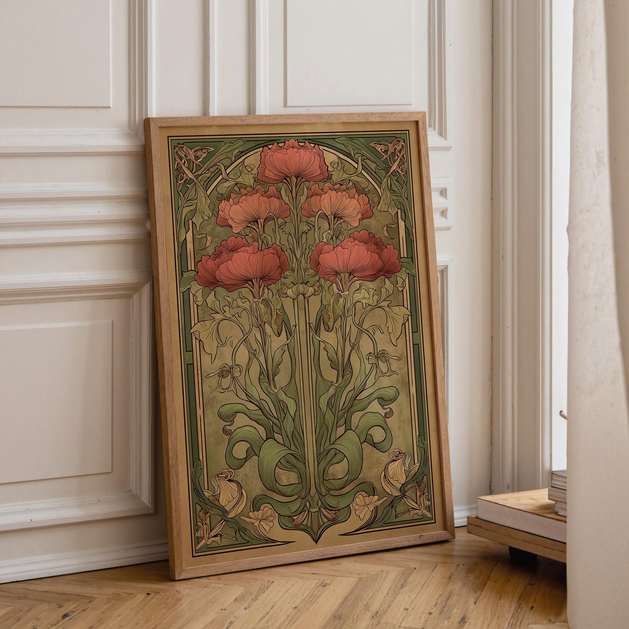 Art Nouveau Thistle Botanical Print, William Morris Style Floral Wall Art, Vintage Botanical Poster, Antique Flower Illustration