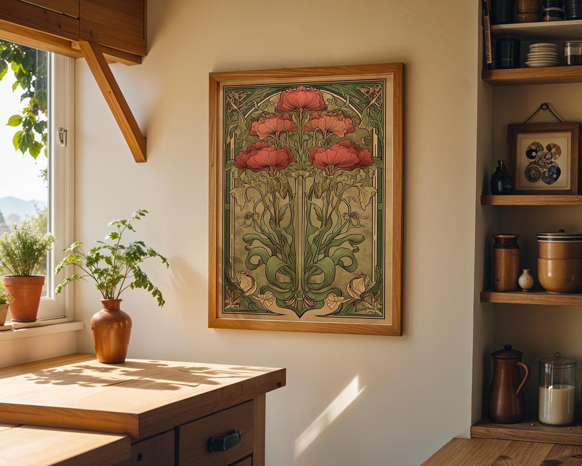 Art Nouveau Thistle Botanical Print, William Morris Style Floral Wall Art, Vintage Botanical Poster, Antique Flower Illustration