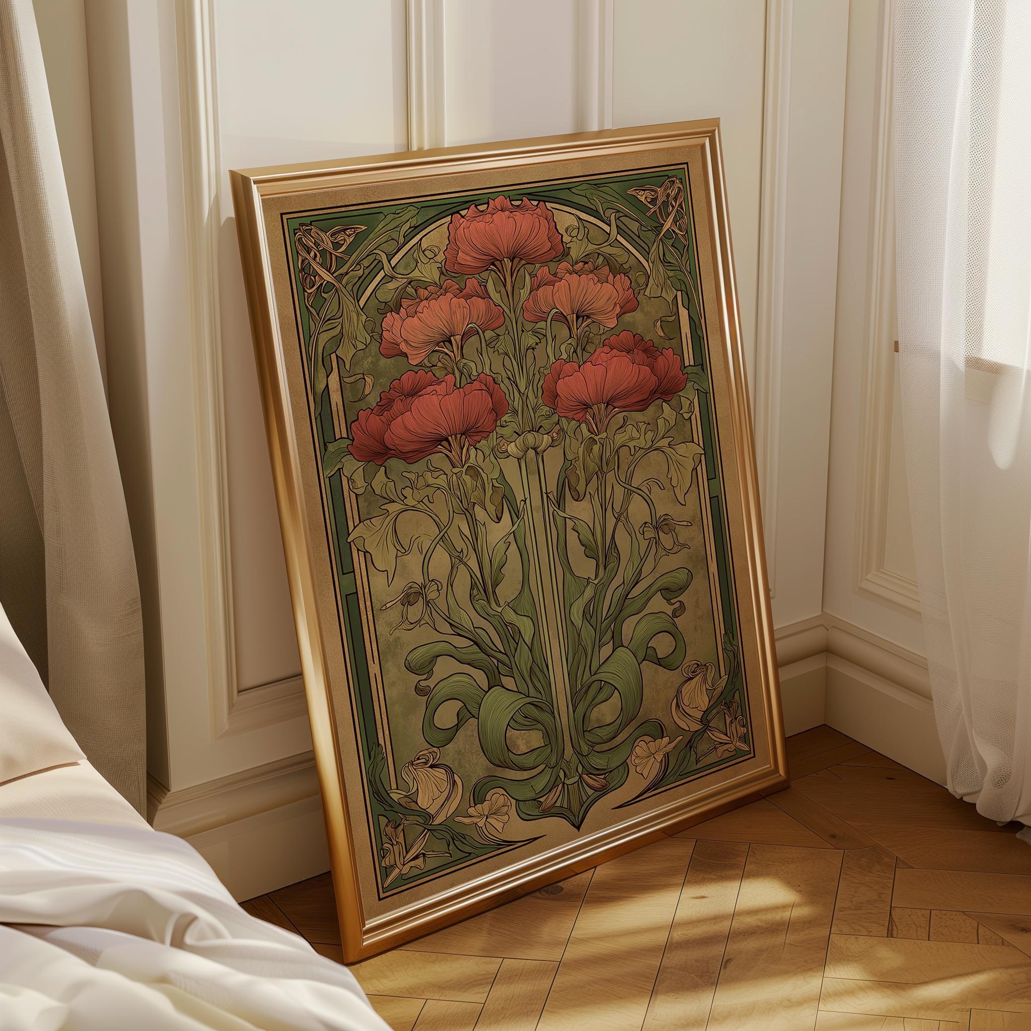 Art Nouveau Thistle Botanical Print, William Morris Style Floral Wall Art, Vintage Botanical Poster, Antique Flower Illustration