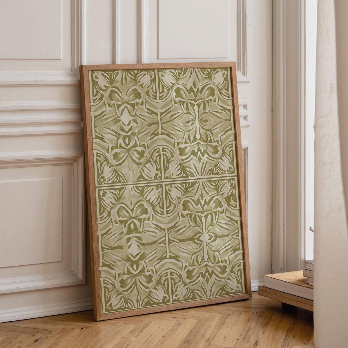 Green Moroccan Tile Vintage Botanical Pattern Wall Art by The Wall Art Studio