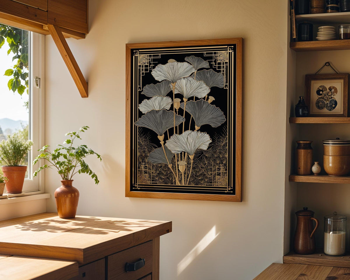 Art Deco Ginkgo Leaf Gold Botanical Vintage Floral Wall Art by The Wall Art Studio - physical