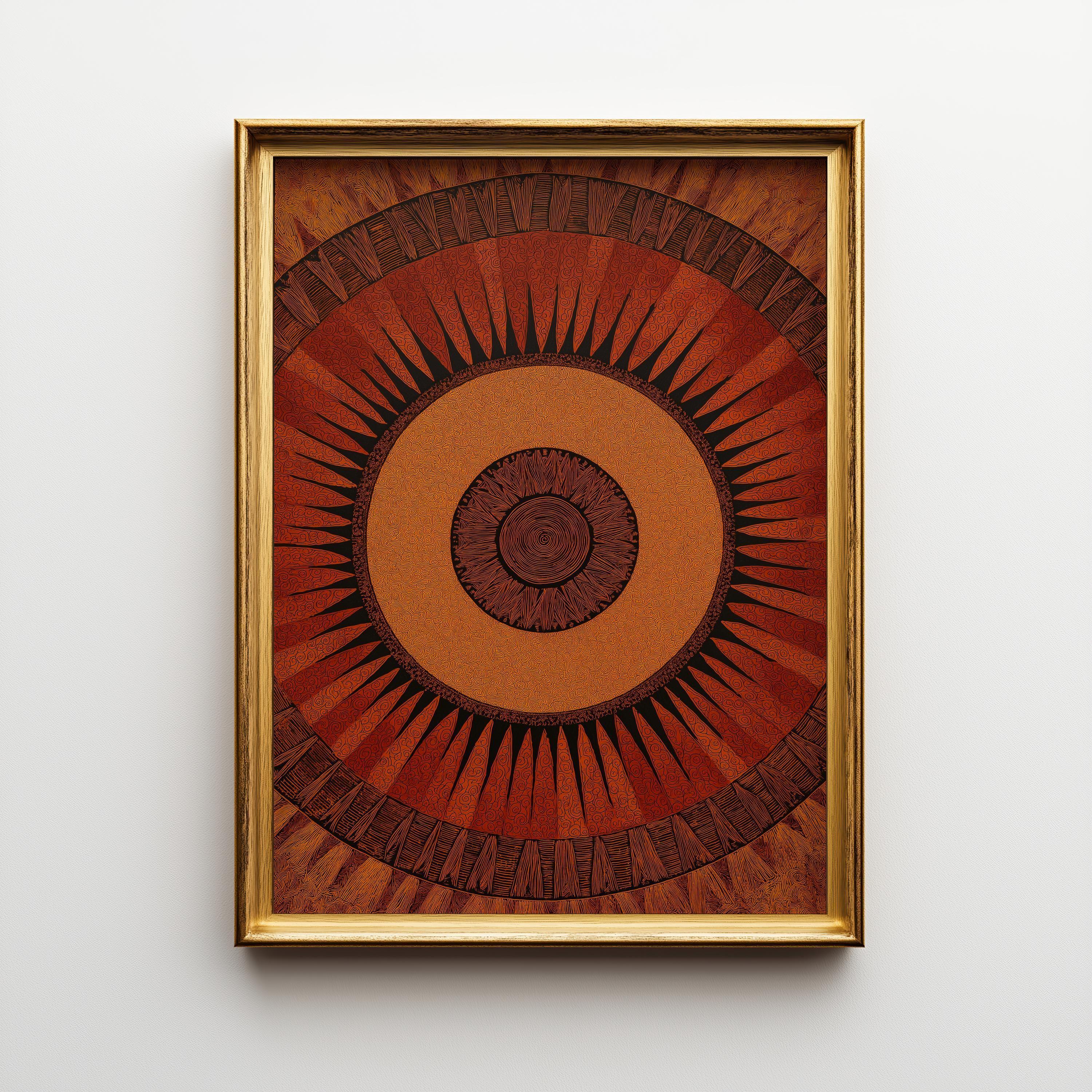 Mid Century Modern Sunburst Wall Art, Retro Geometric Sun Print, Burnt Orange Abstract Poster, Bauhaus Style Artwork, MCM Décor