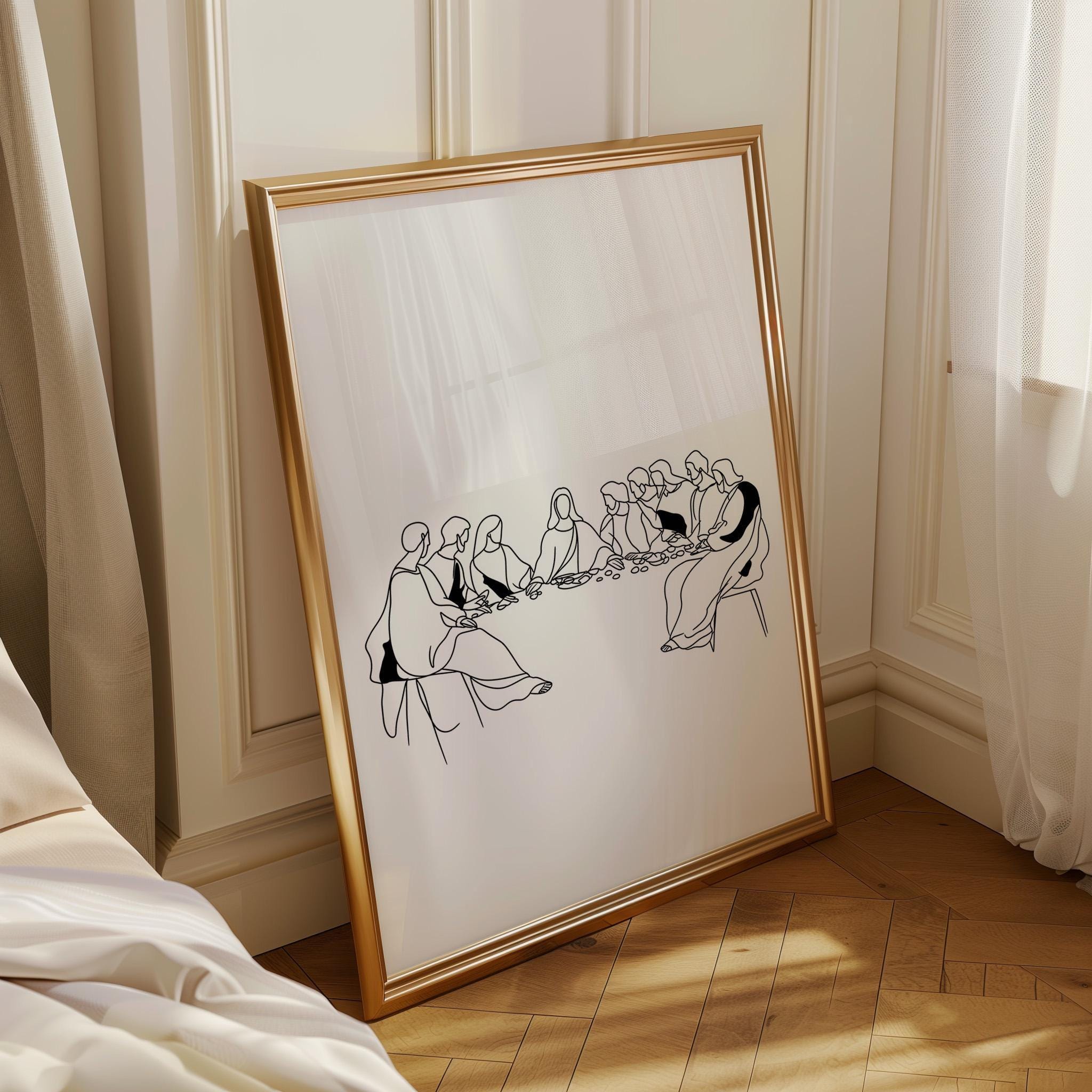 Last Supper Line Art Minimalist Christian Wall Art by The Wall Art Studio