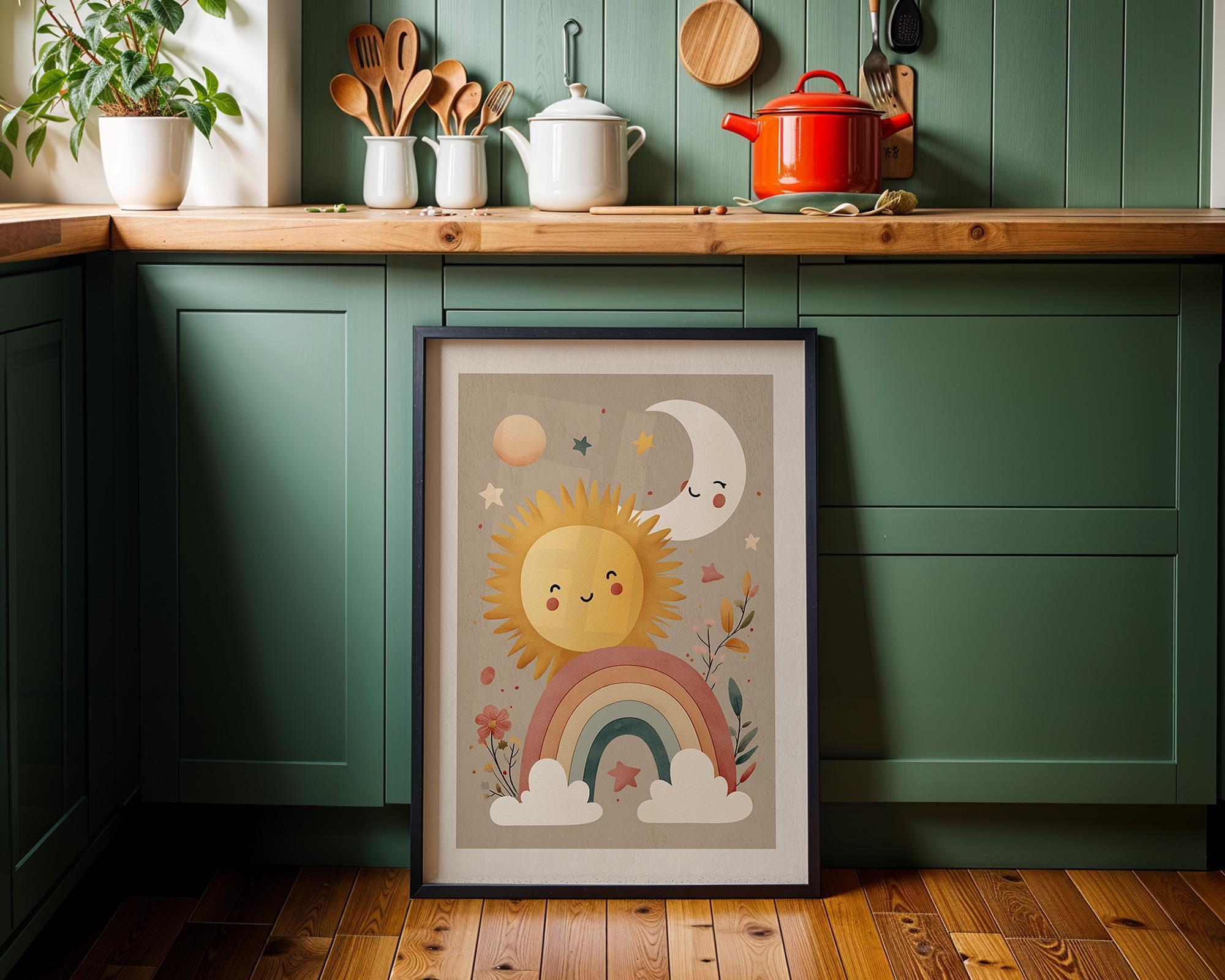 Boho Sun Moon Nursery Pastel Celestial Wall Art by The Wall Art Studio