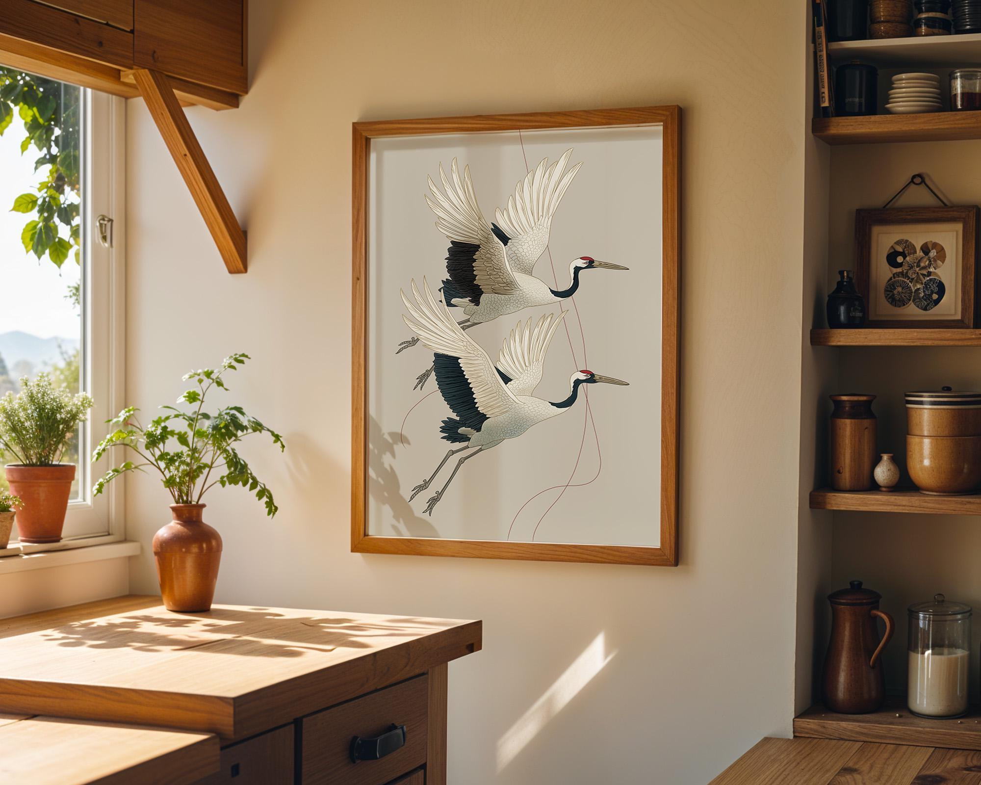 Japanese Crane Ukiyo-e Inspired Bird Wall Art by The Wall Art Studio