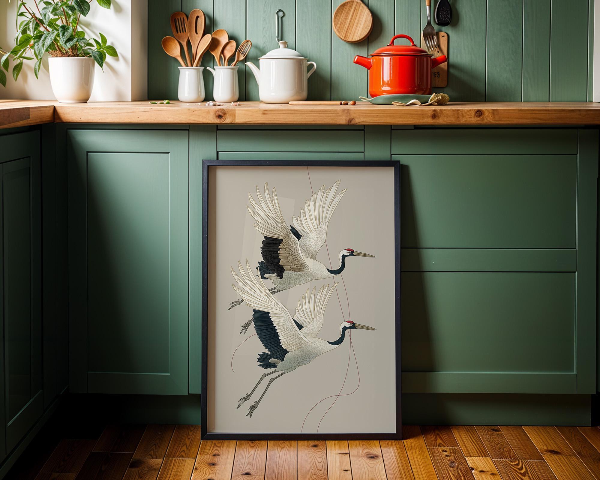 Japanese Crane Ukiyo-e Inspired Bird Wall Art by The Wall Art Studio