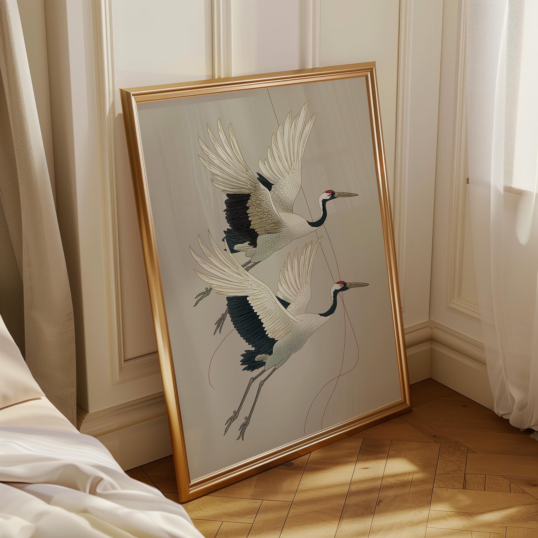 Japanese Crane Ukiyo-e Inspired Bird Wall Art by The Wall Art Studio
