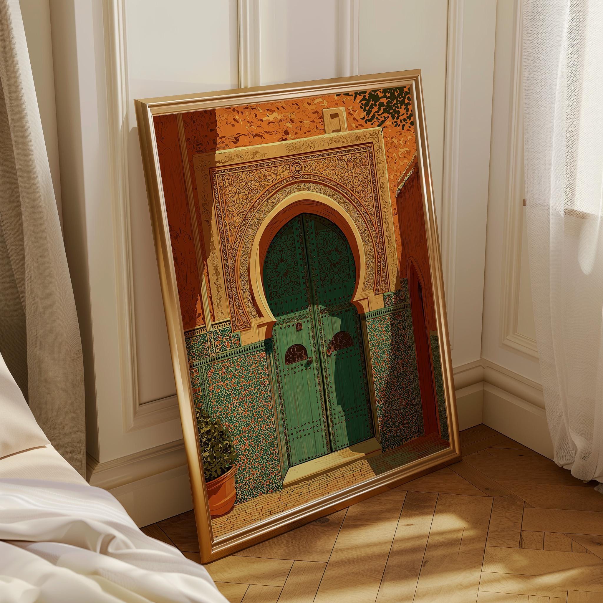 Moroccan Green Door Marrakech Architecture Wall Art by The Wall Art Studio