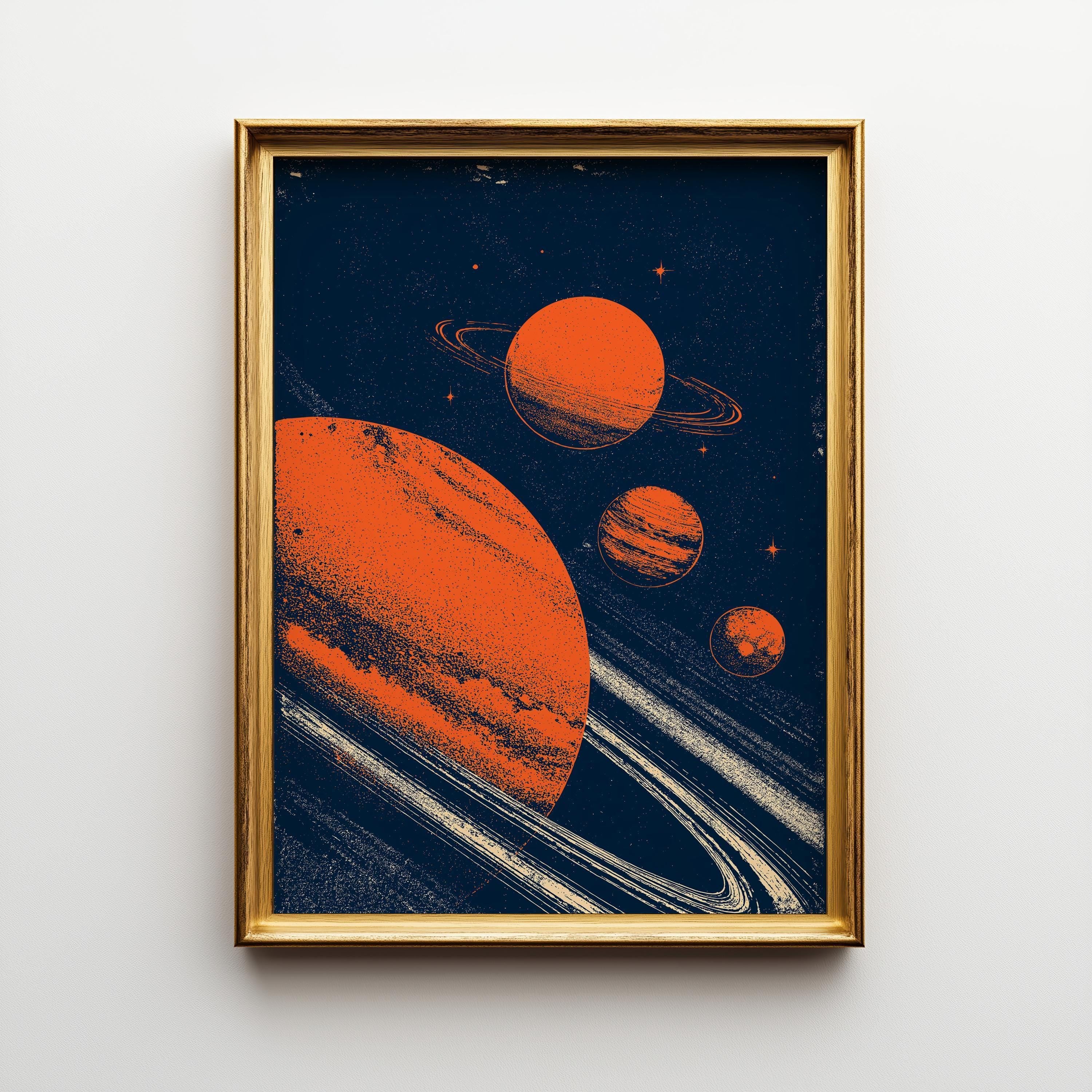 Retro Planet Mid Century Modern Space Celestial Solar System Wall Art by The Wall Art Studio