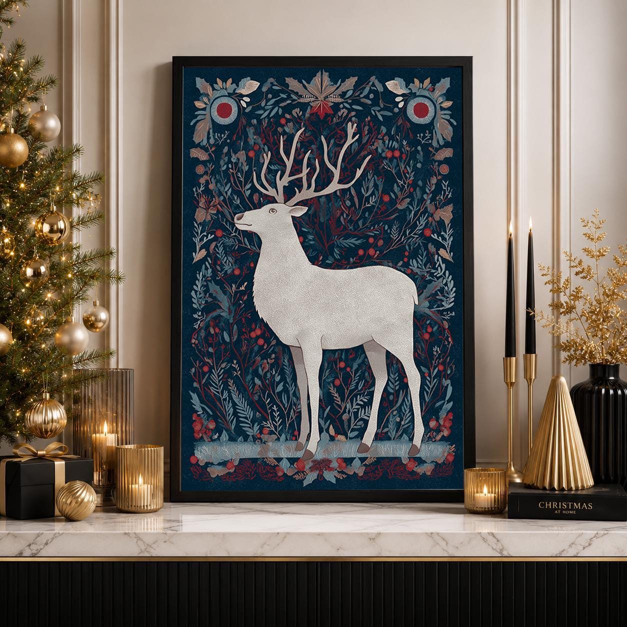 Scandinavian Christmas Nordic Reindeer Wall Art by The Wall Art Studio