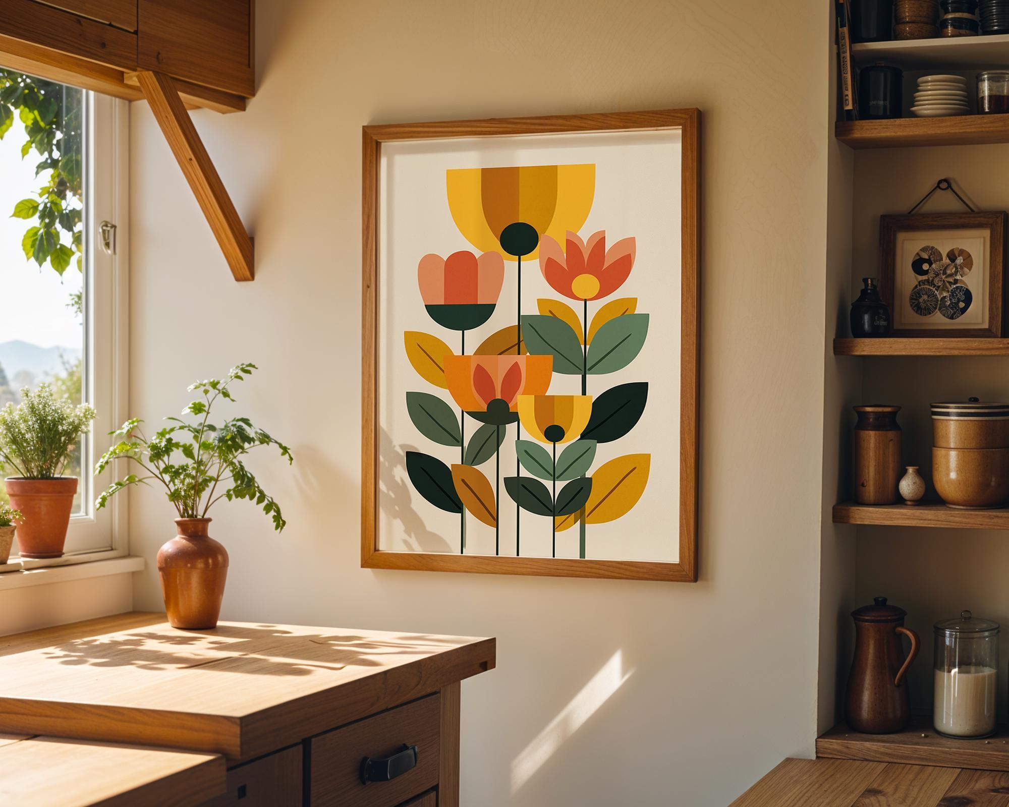 Mid Century Modern Floral Retro Abstract Flower Wall Art by The Wall Art Studio