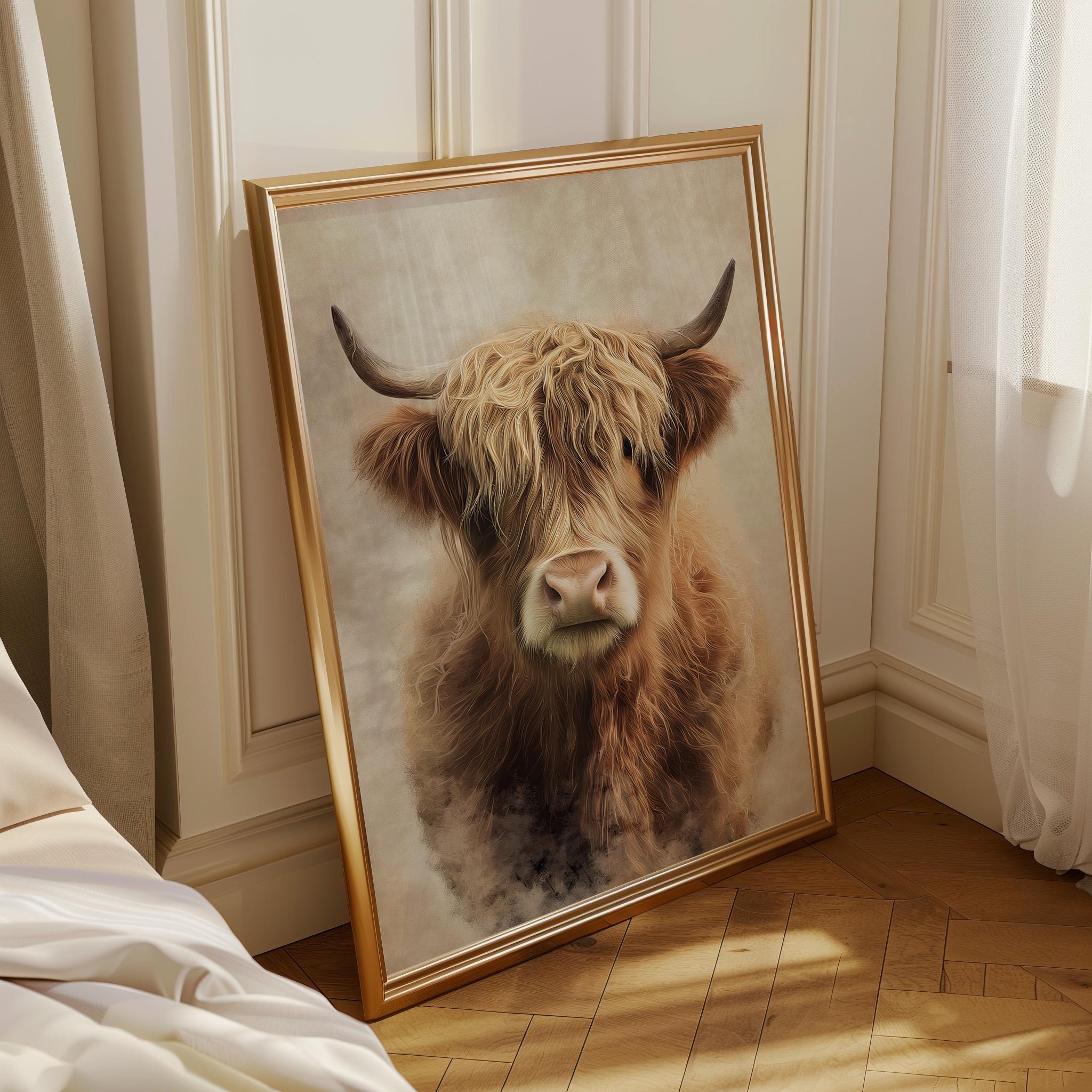 Highland Cow Rustic Farmhouse Scottish Highland Cattle Wall Art by The Wall Art Studio - physical