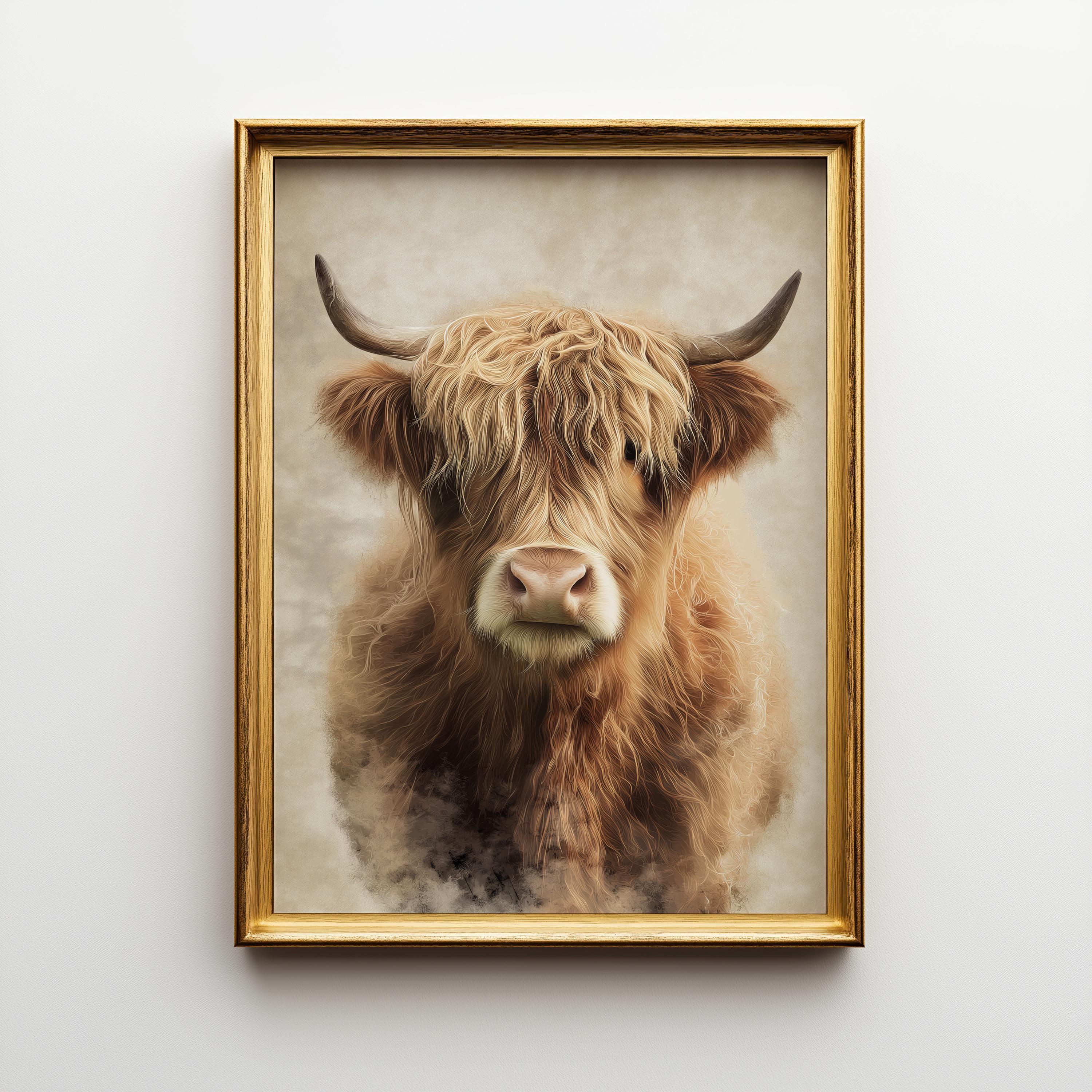 Highland Cow Rustic Farmhouse Scottish Highland Cattle Wall Art by The Wall Art Studio - physical