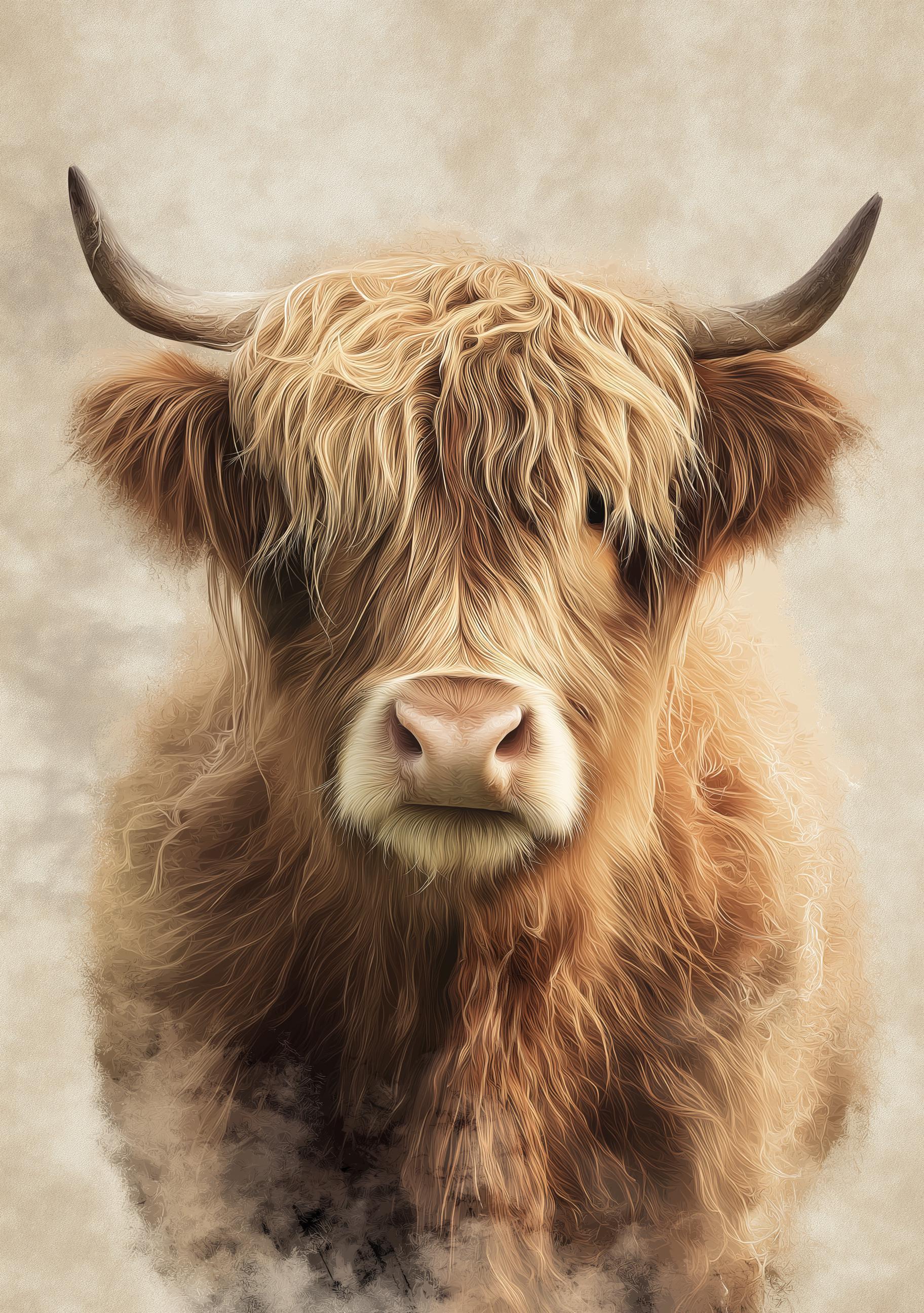 Highland Cow Rustic Farmhouse Scottish Highland Cattle Wall Art by The Wall Art Studio - physical
