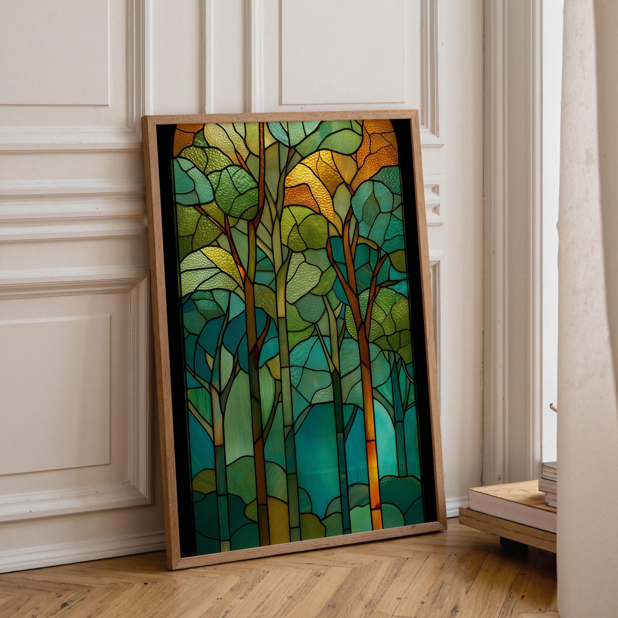 Stained Glass Forest Art Nouveau Tree Woodland Nature Wall Art