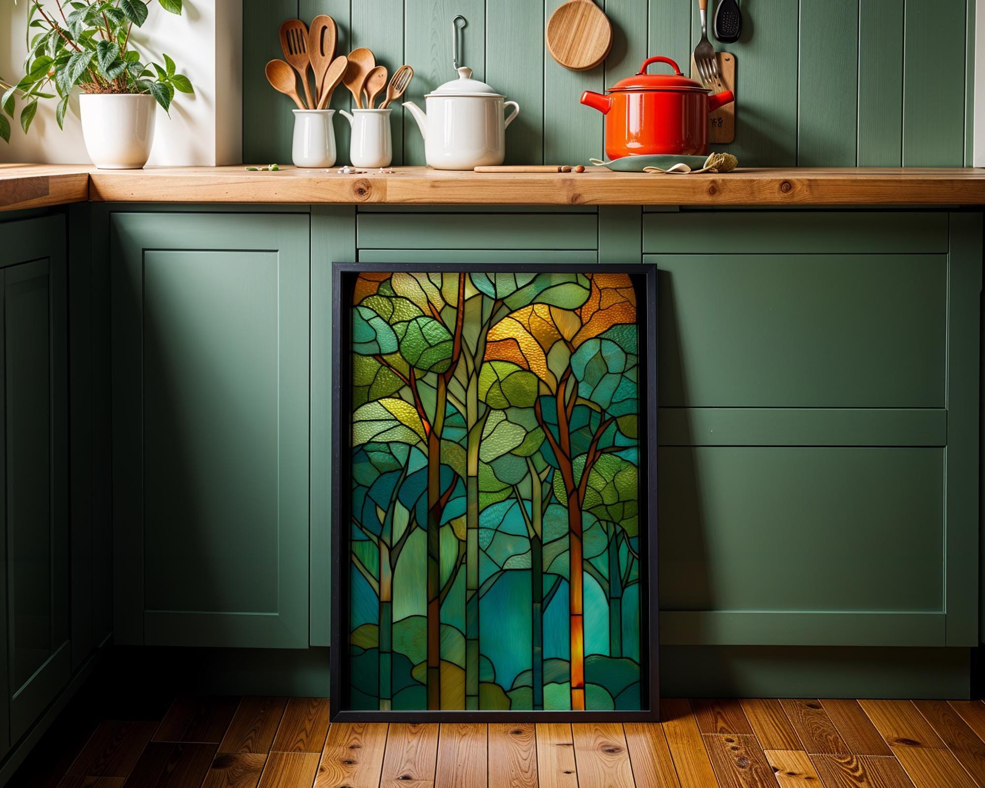 Stained Glass Forest Art Nouveau Tree Woodland Nature Wall Art