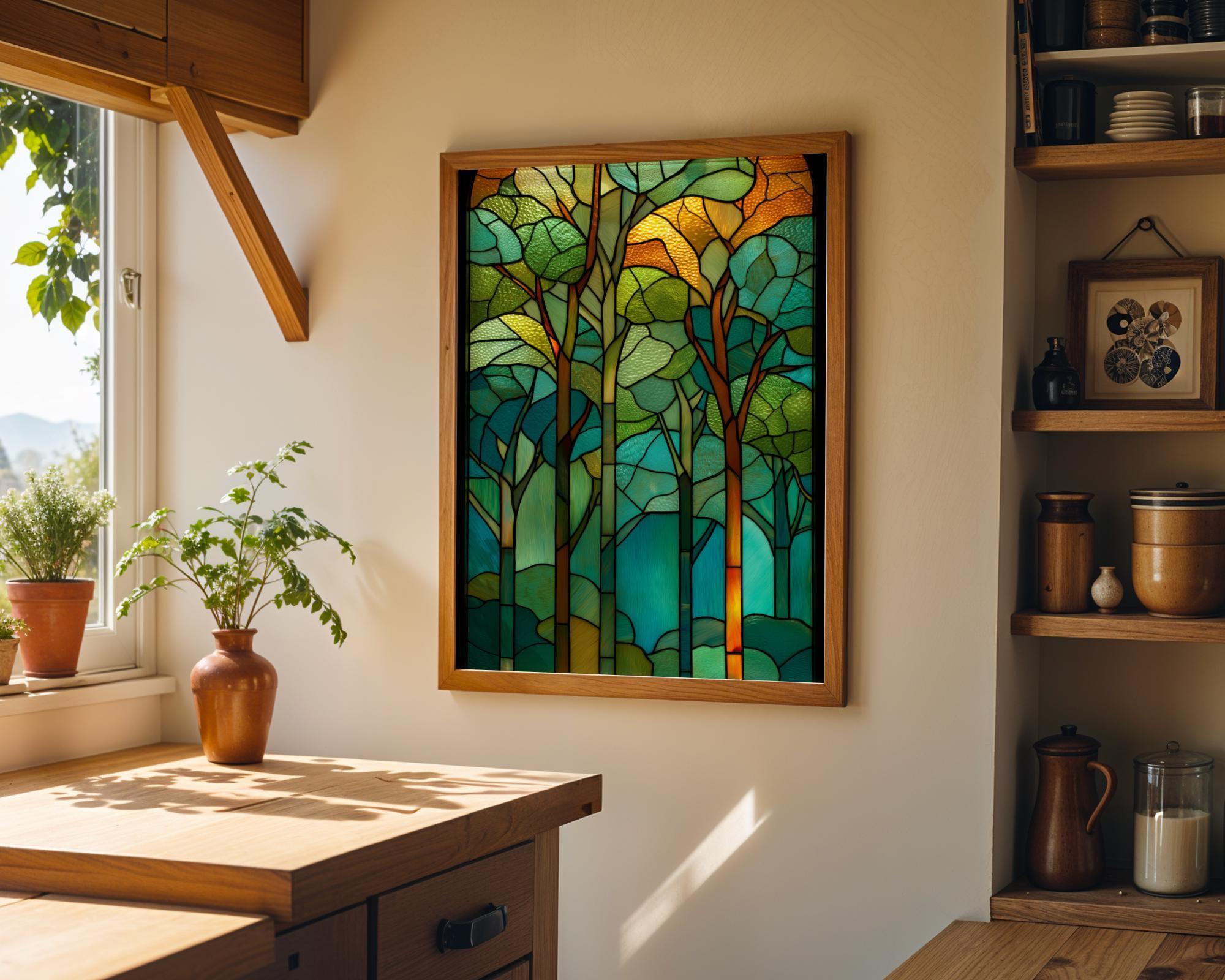 Stained Glass Forest Art Nouveau Tree Woodland Nature Wall Art