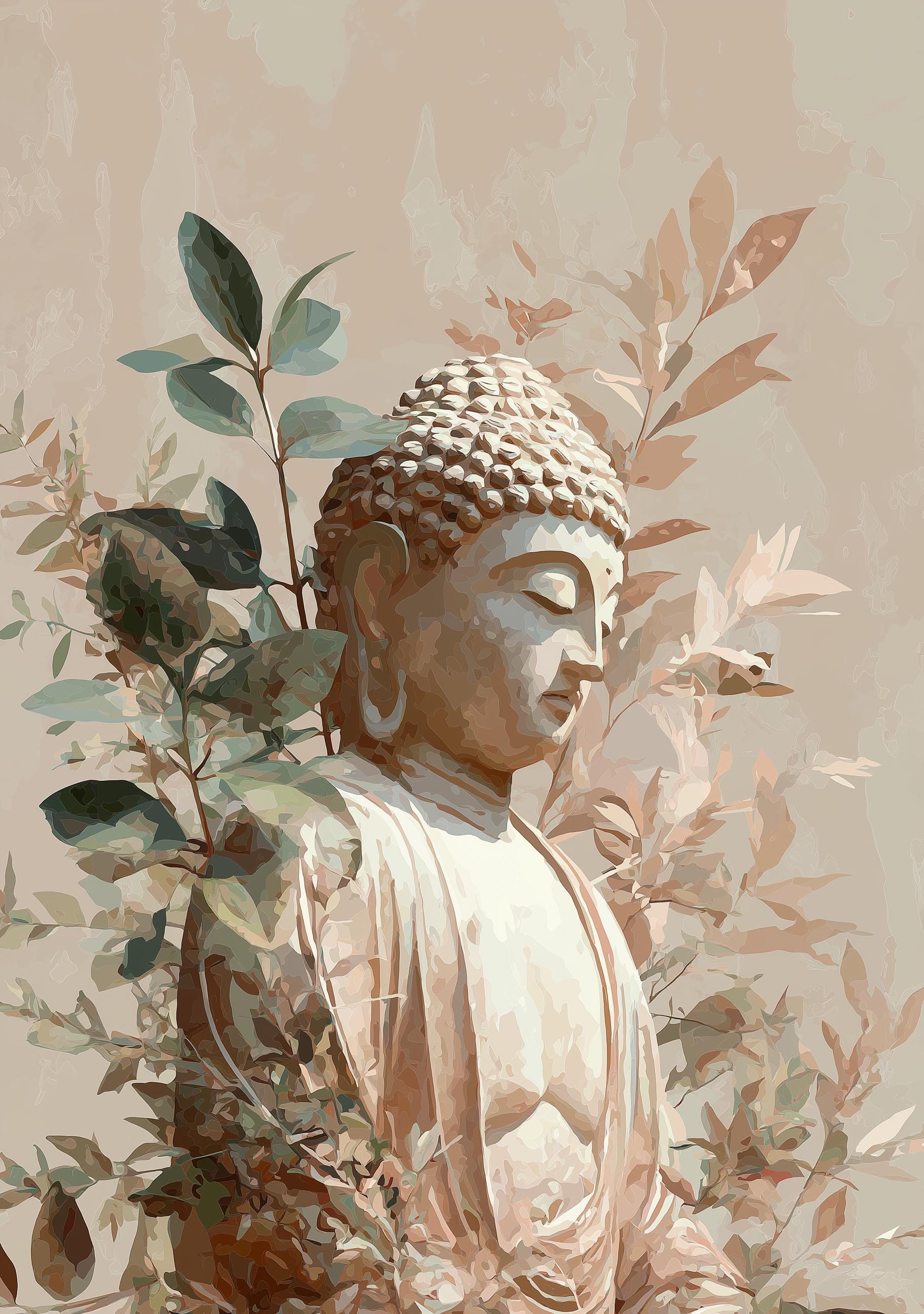 Buddha Wall Art Print, Botanical Buddhist, Calm Meditation Décor, Neutral Spiritual Home Art