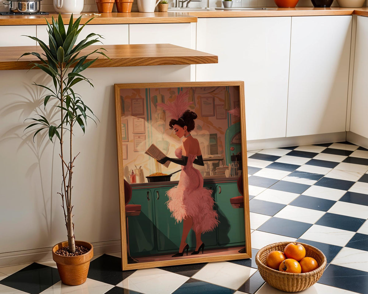 Glamorous Retro Showgirl Book Lover Cooking Wall Art by The Wall Art Studio