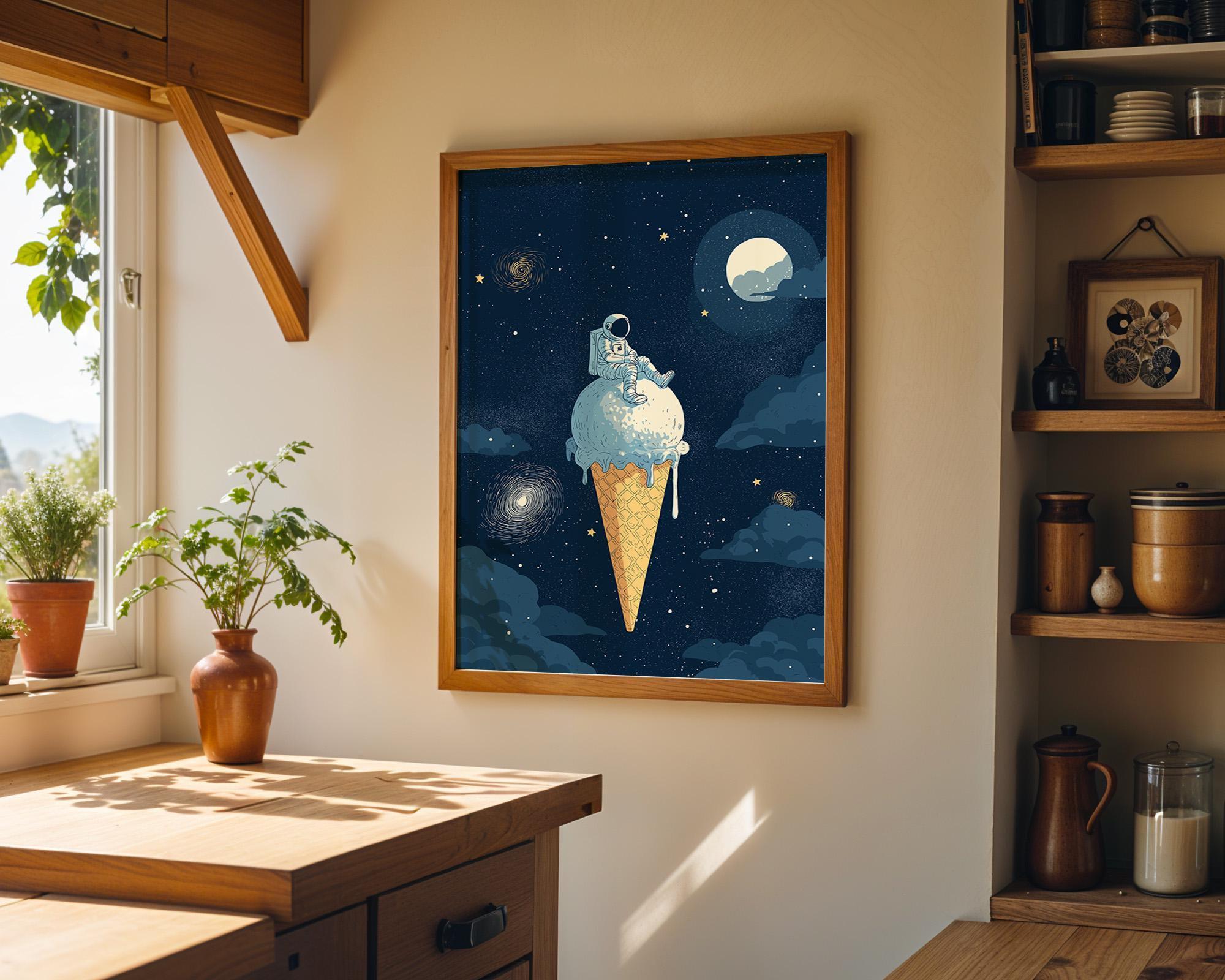 Astronaut Ice Cream Space Cosmic Moon Surreal Galaxy Wall Art by The Wall Art Studio