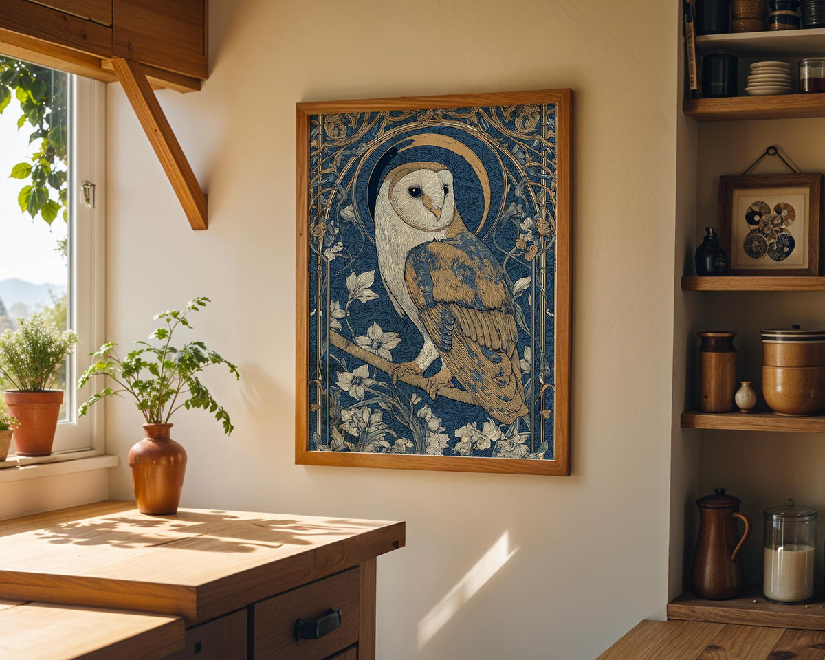 Art Nouveau Barn Owl William Morris Style Dark Academia Wall Art