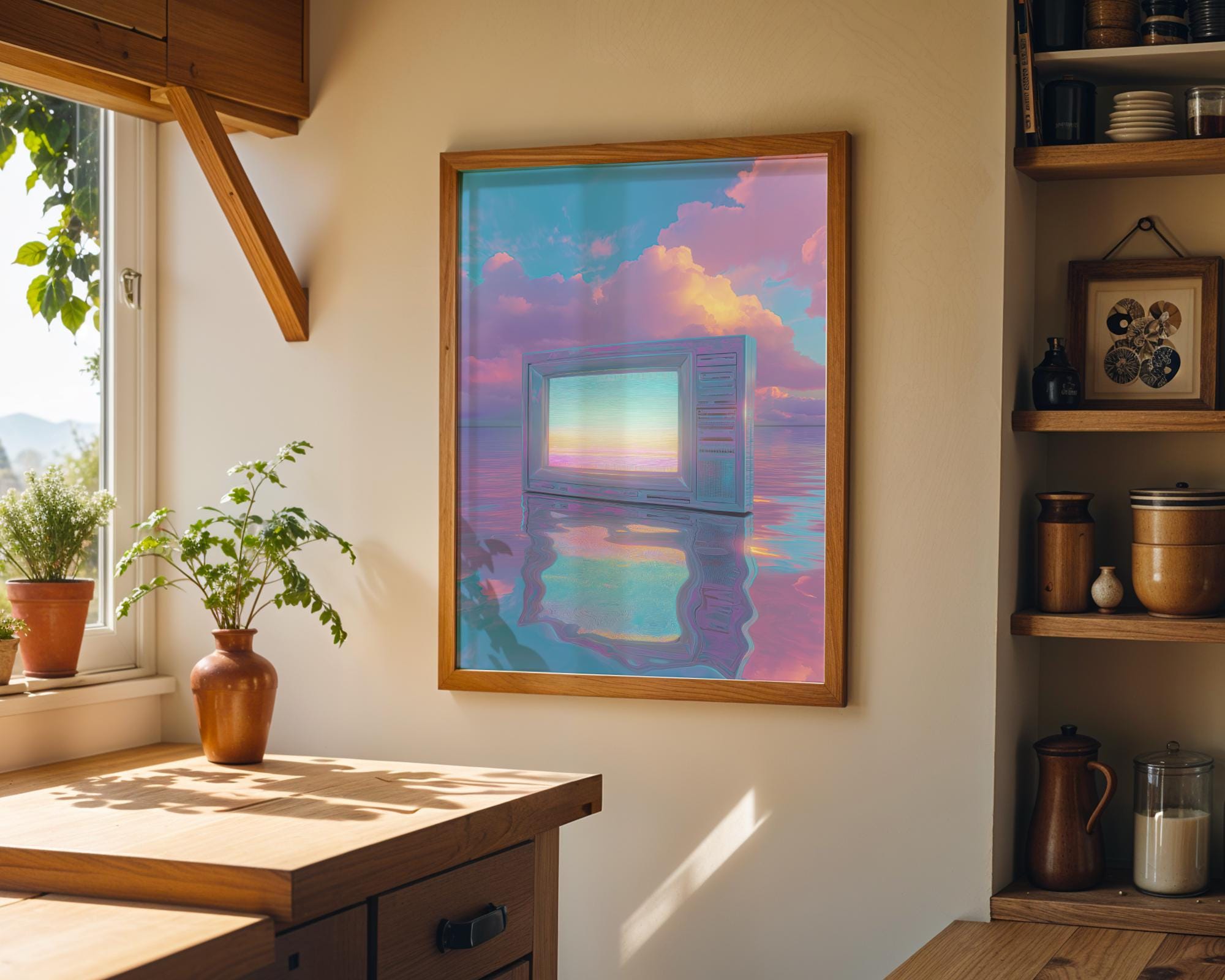 Vaporwave Neon Pastel Synthwave Retro TV Wall Art by The Wall Art Studio