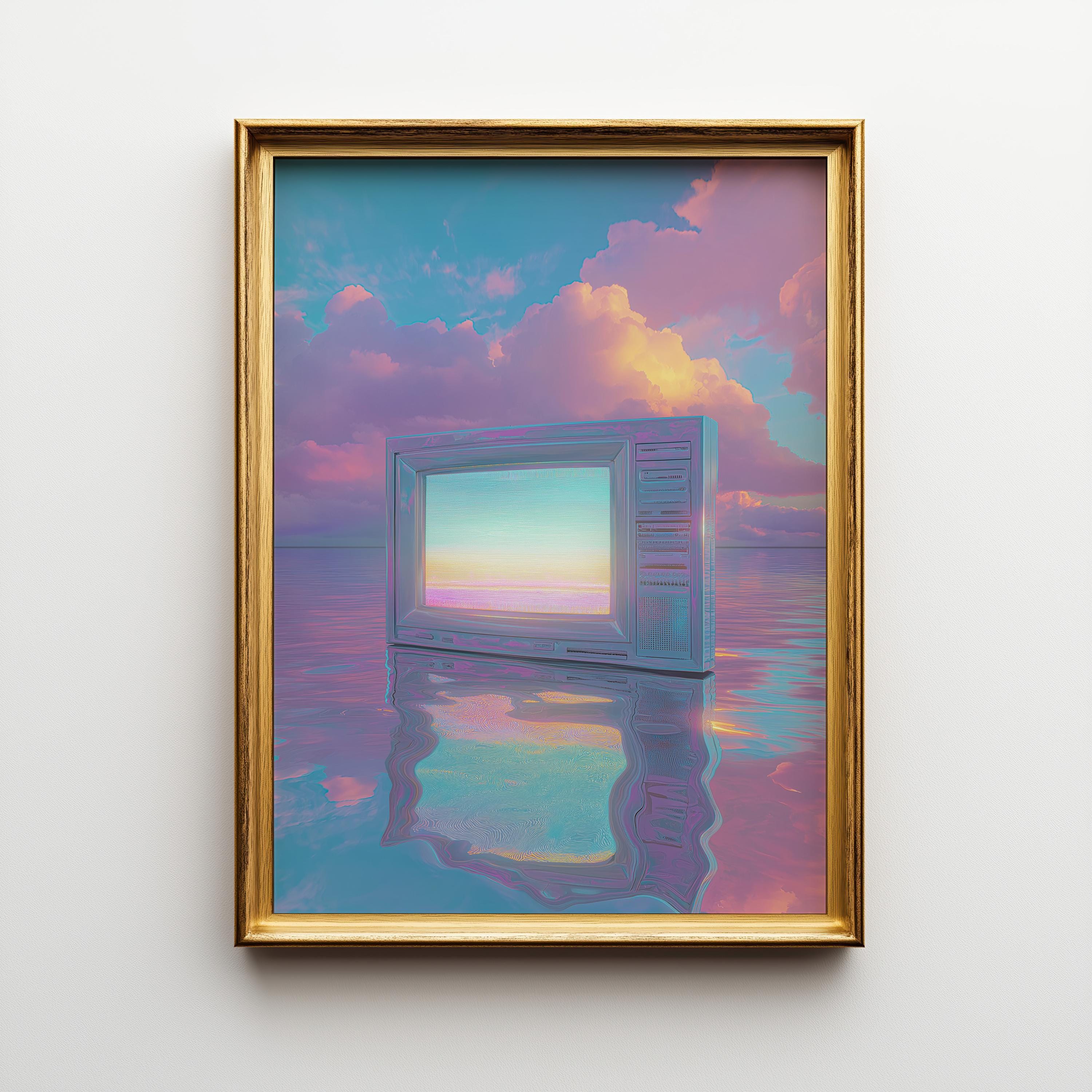 Vaporwave Neon Pastel Synthwave Retro TV Wall Art by The Wall Art Studio