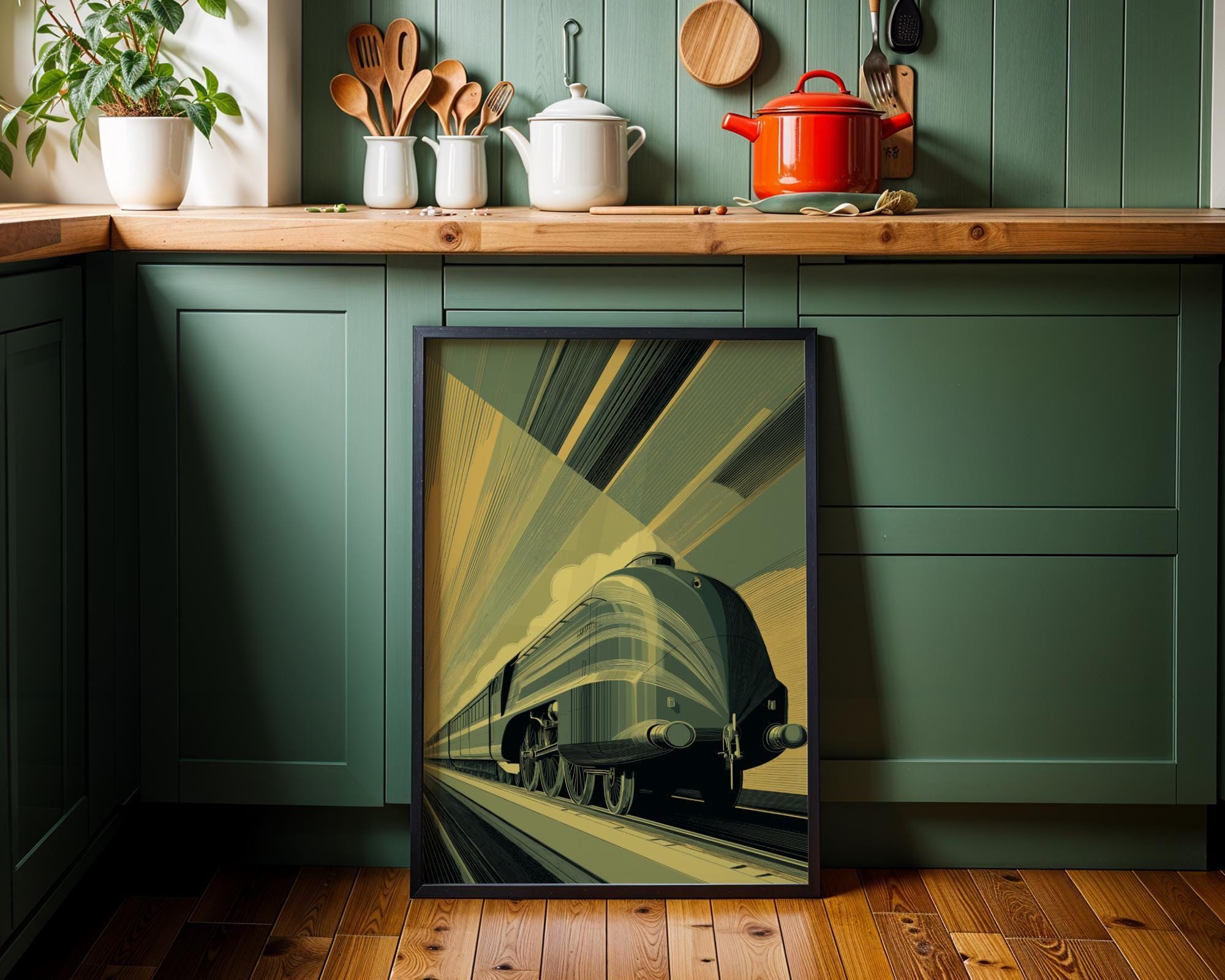 Art Deco Vintage Locomotive Streamline Railway Train Wall Art by The Wall Art Studio
