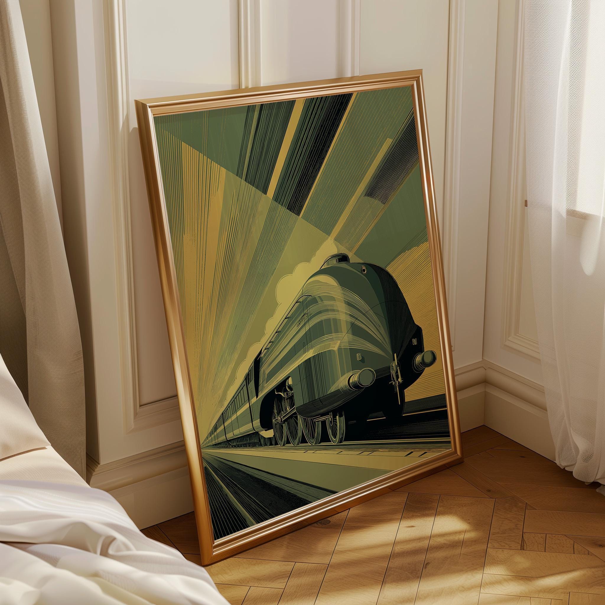 Art Deco Vintage Locomotive Streamline Railway Train Wall Art by The Wall Art Studio
