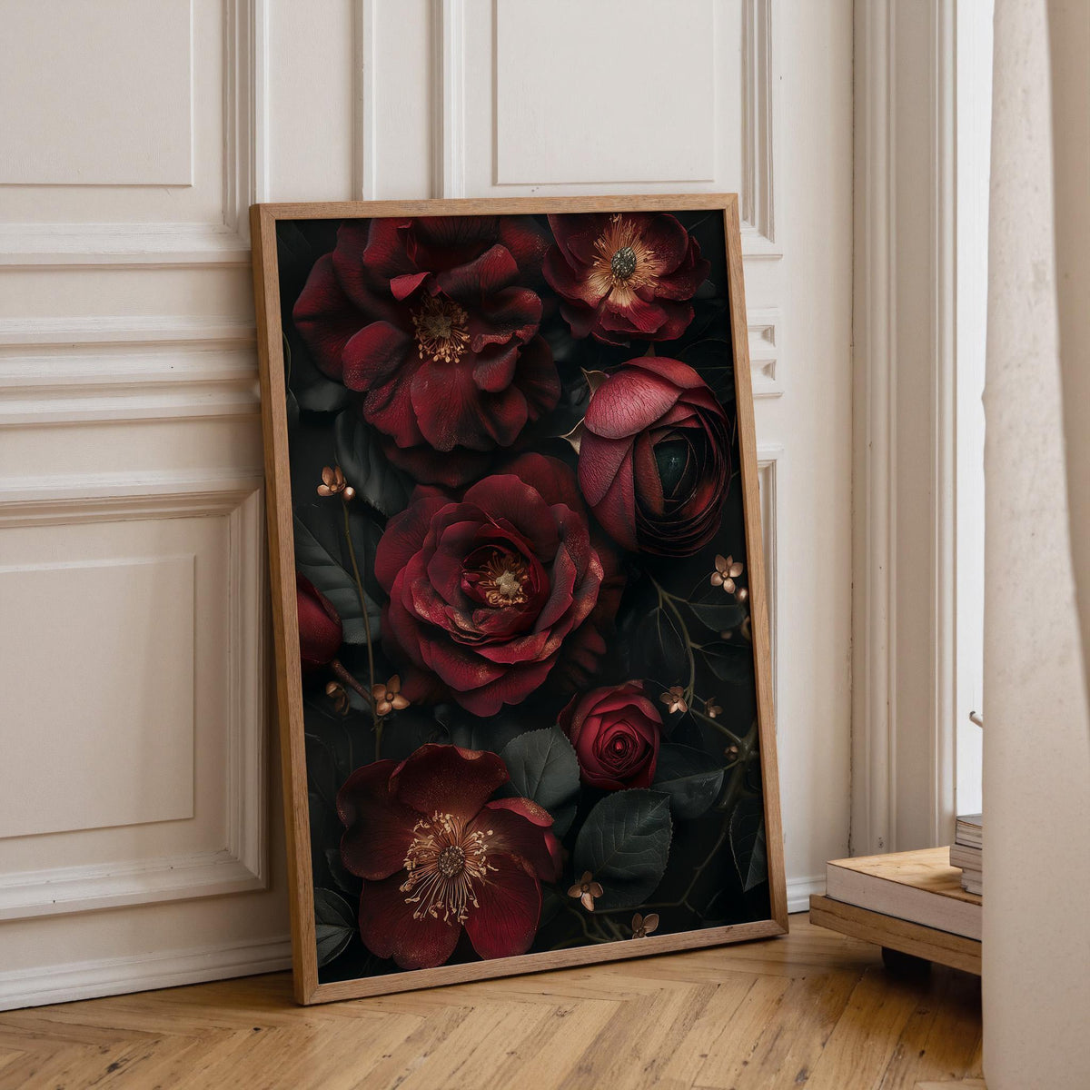 Gothic Red Rose Dark Academia Dramatic Black Wall Art