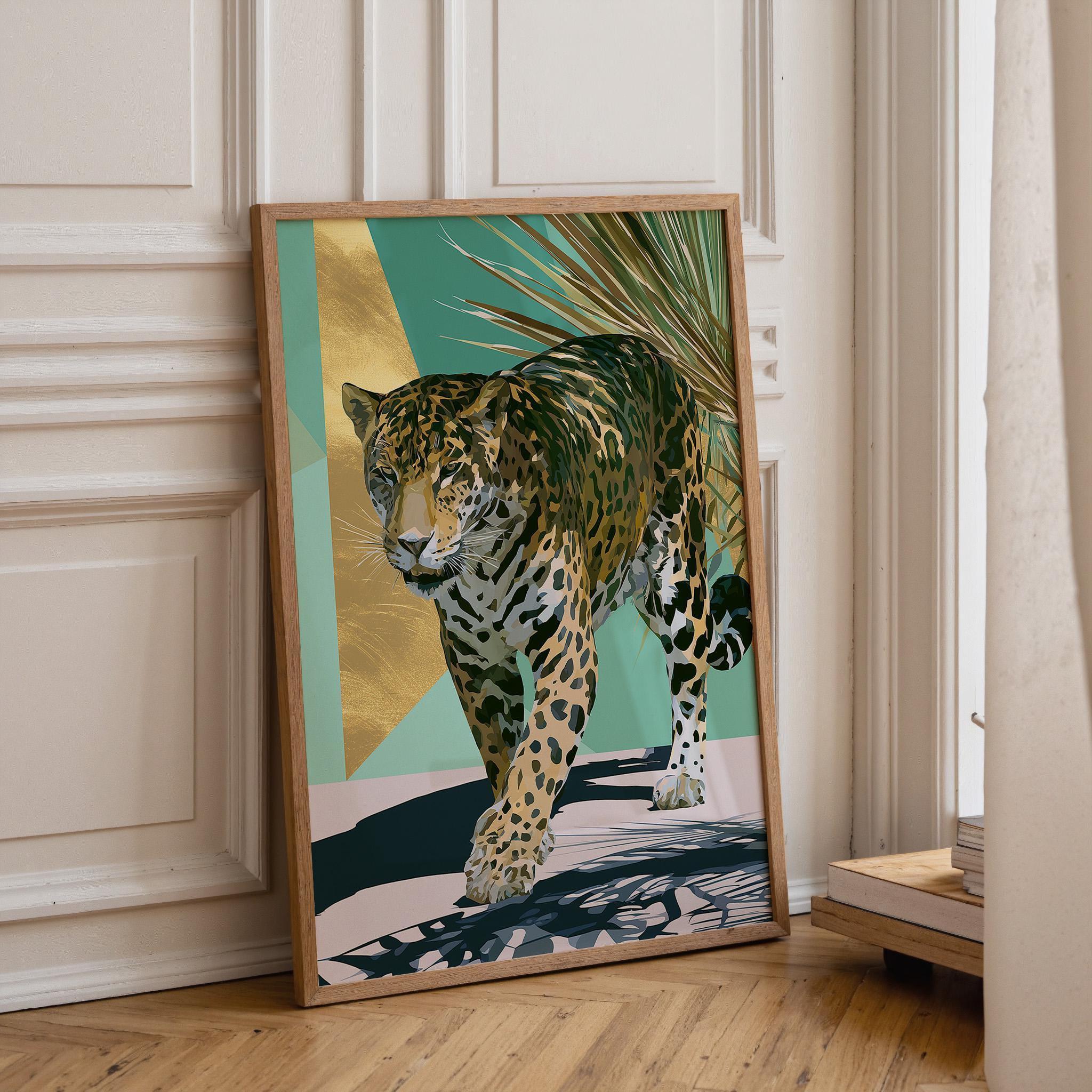 Art Deco Walking Leopard Tropical Wildlife Wall Art by The Wall Art Studio