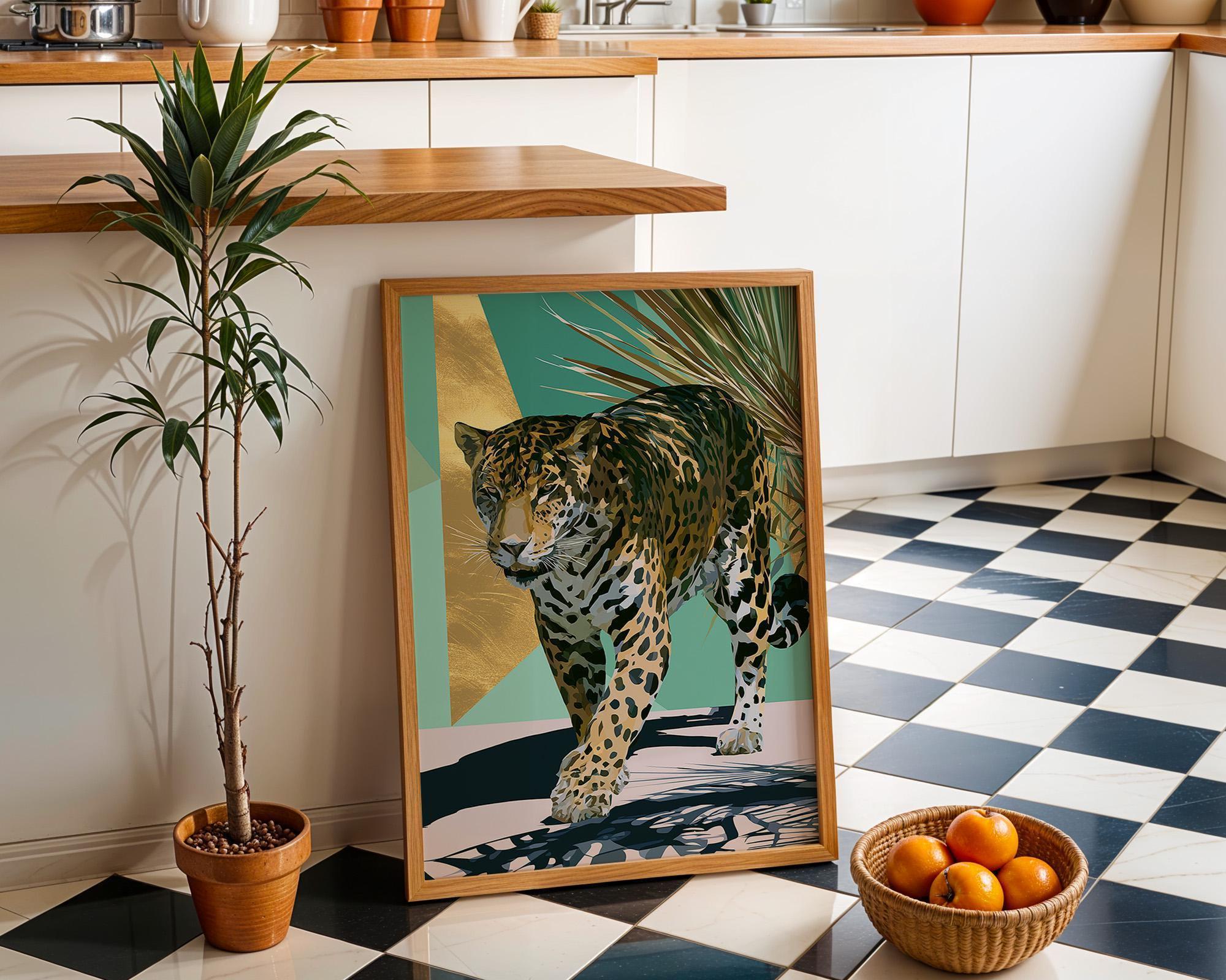 Art Deco Walking Leopard Tropical Wildlife Wall Art by The Wall Art Studio