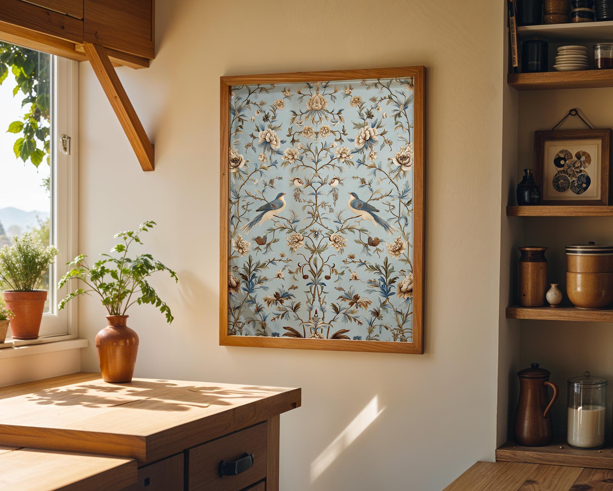 Chinoiserie Bird Blue & Gold Floral Elegant Botanical Asian Wall Art by The Wall Art Studio - physical