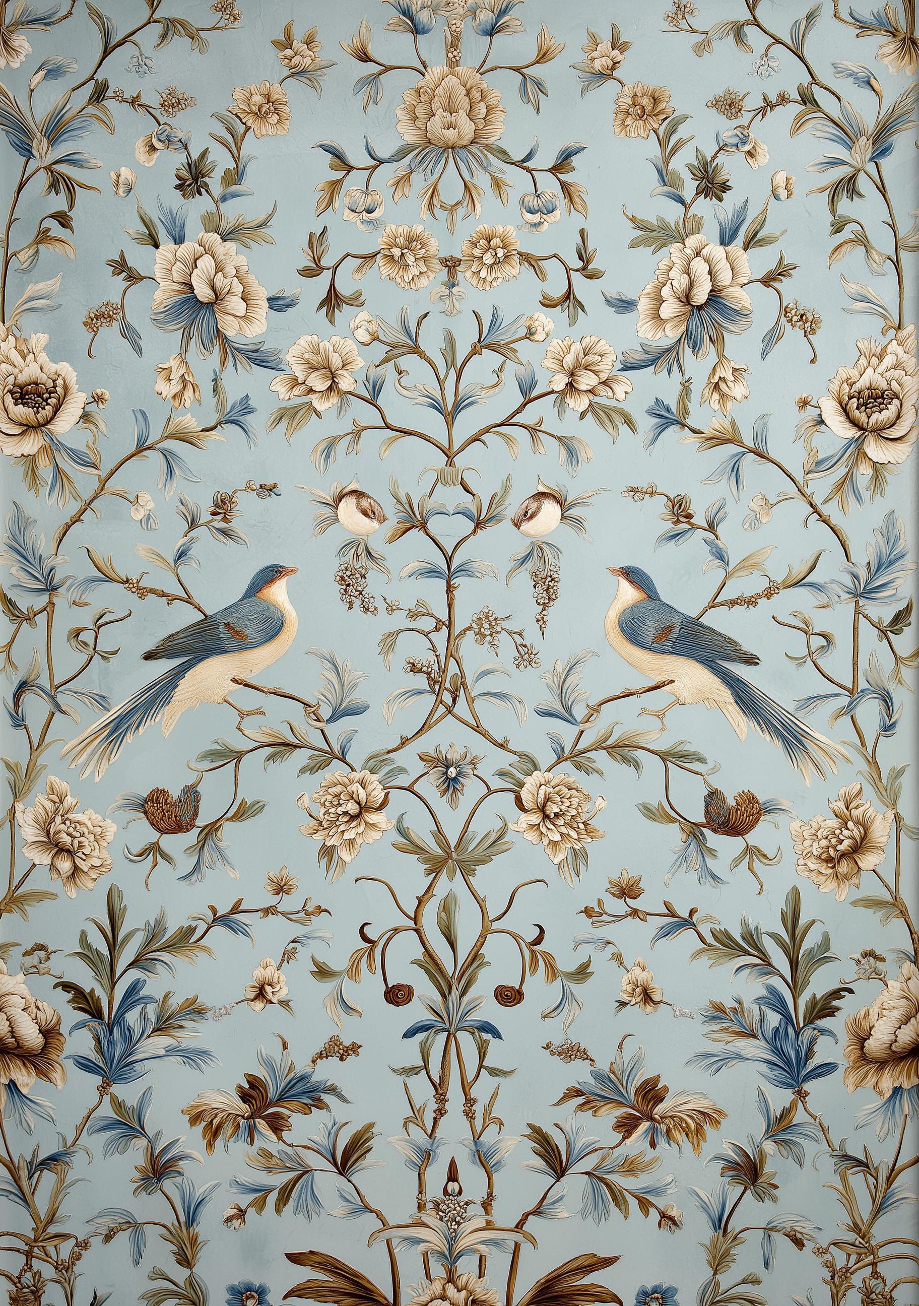 Chinoiserie Bird Blue & Gold Floral Elegant Botanical Asian Wall Art by The Wall Art Studio - physical
