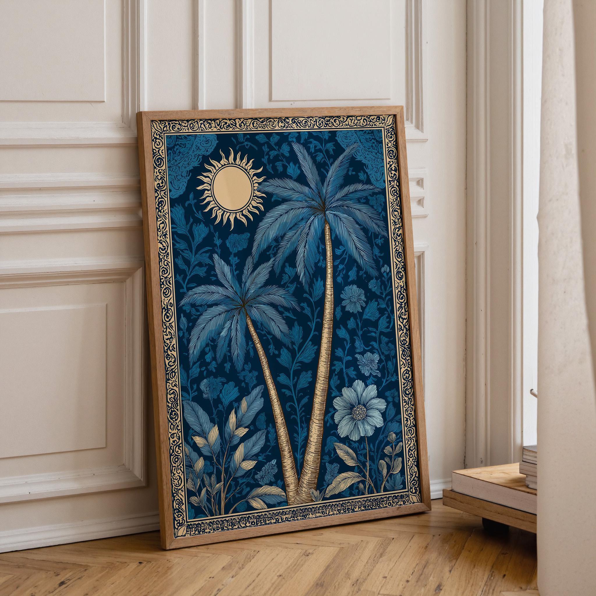 Palm Tree Sun Tropical Celestial Art Nouveau Botanical Wall Art by The Wall Art Studio