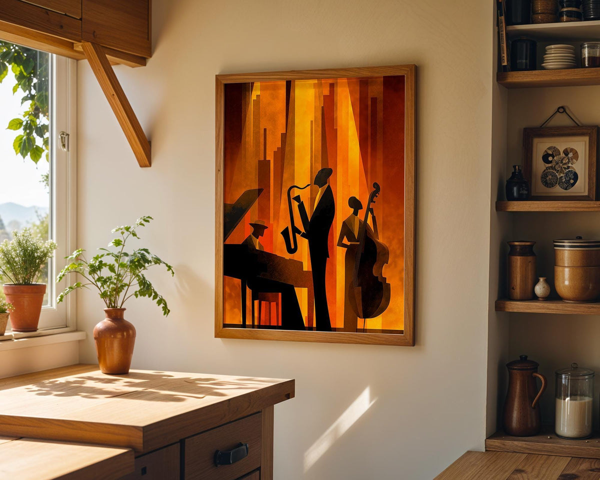 Red & Gold Art Deco Jazz Band Wall Art by The Wall Art Studio