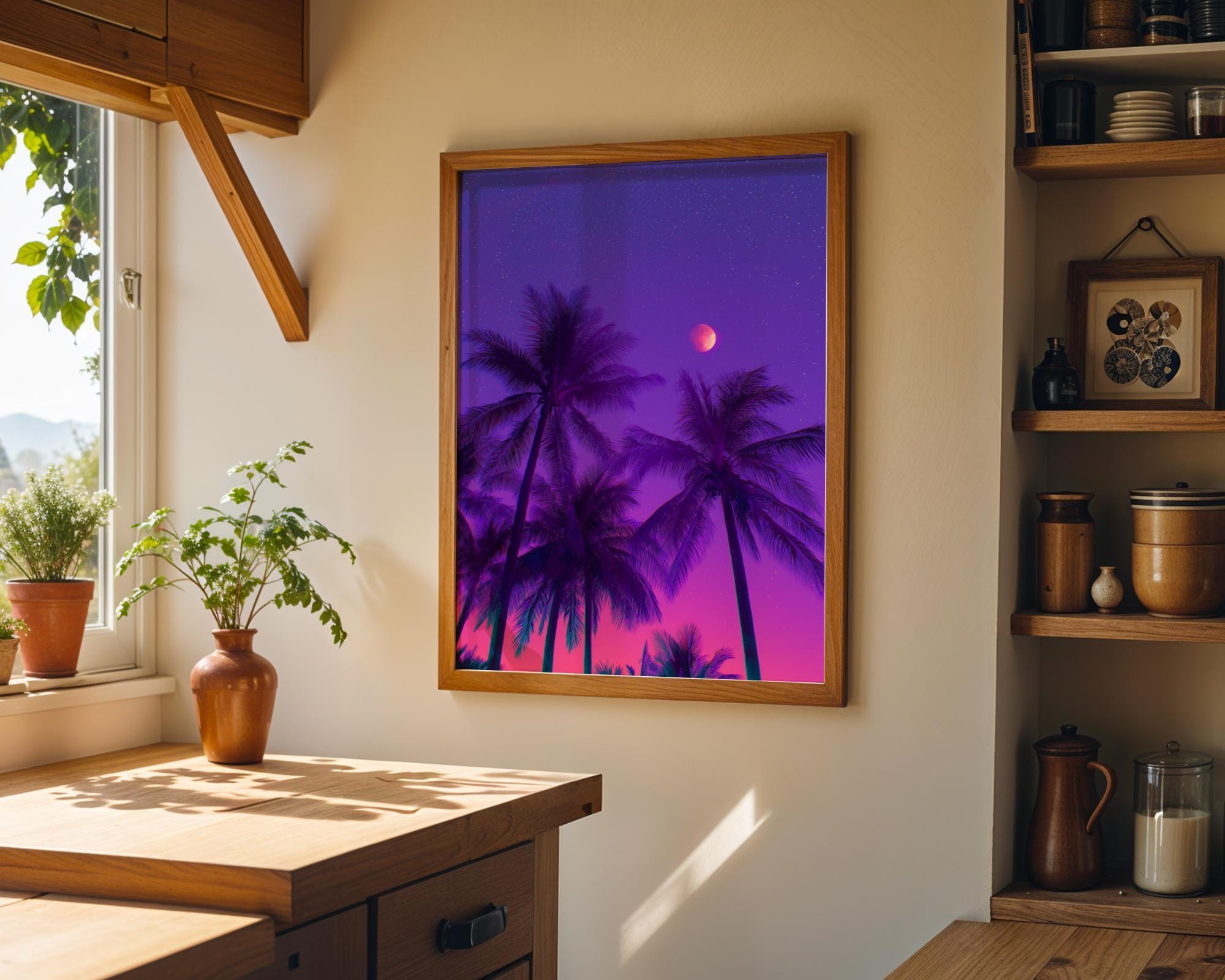Vaporwave Palm Tree Neon Tropical Night Scene Wall Art by The Wall Art Studio