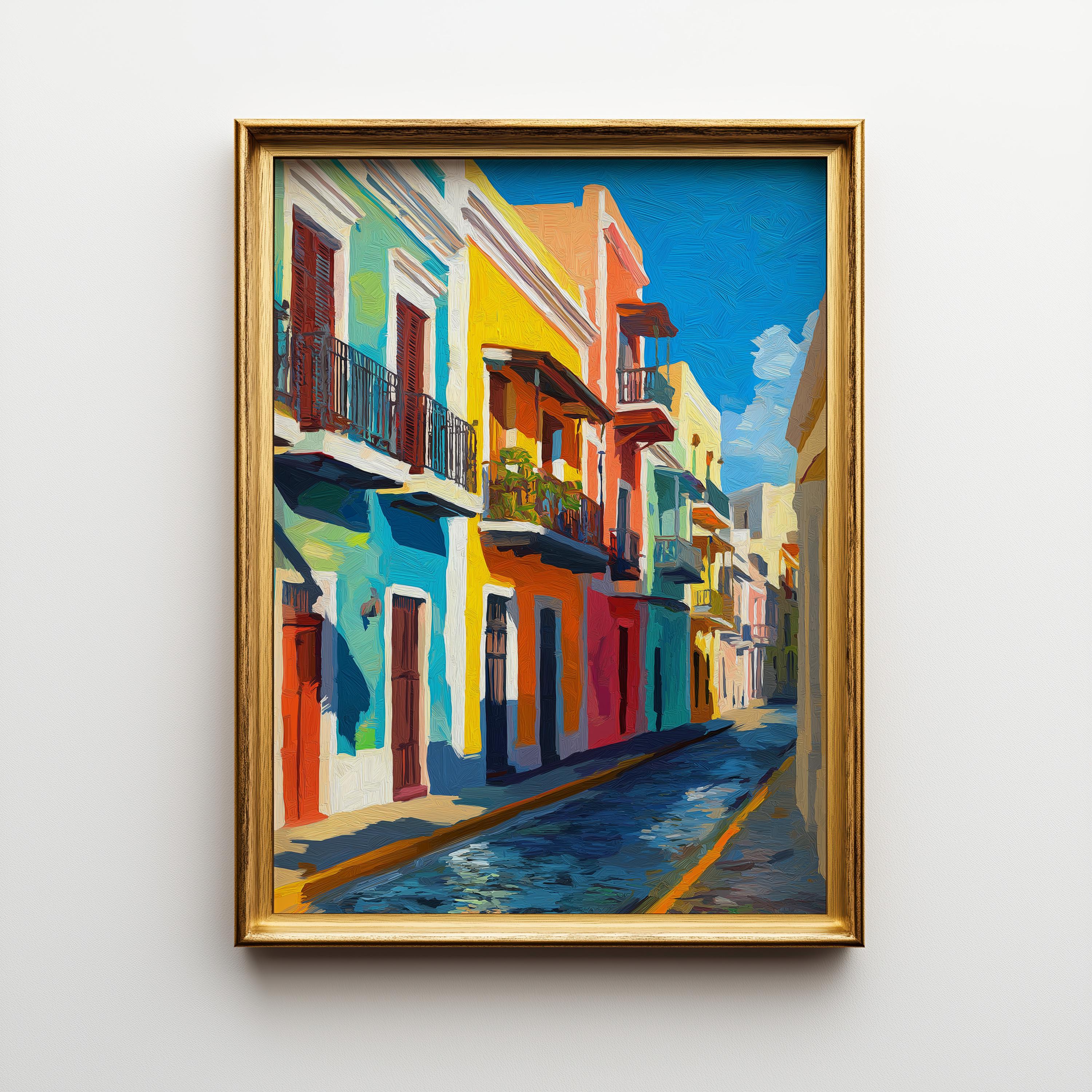 Puerto Rico Street Old San Juan Colorful Houses Wall Art by The Wall Art Studio - physical