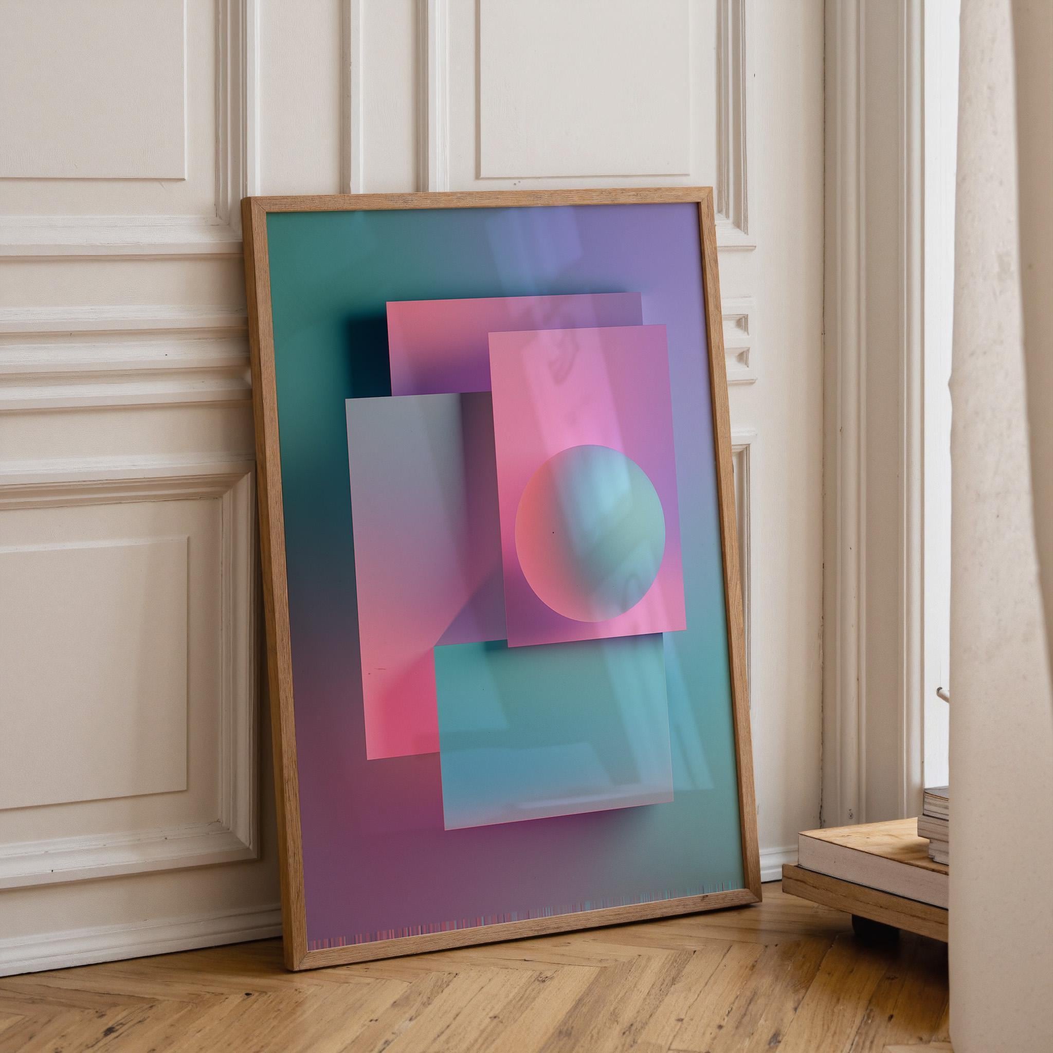 Pastel Synthwave Geometric City Vaporwave Abstract Wall Art by The Wall Art Studio